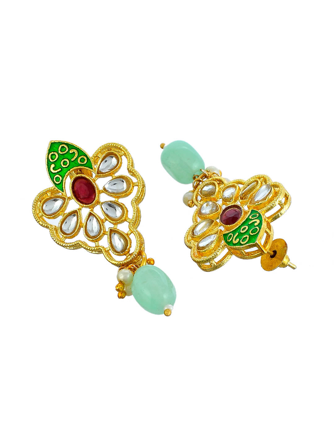 Green Beads Meenakari Pendant Long Jewellery Set For Women