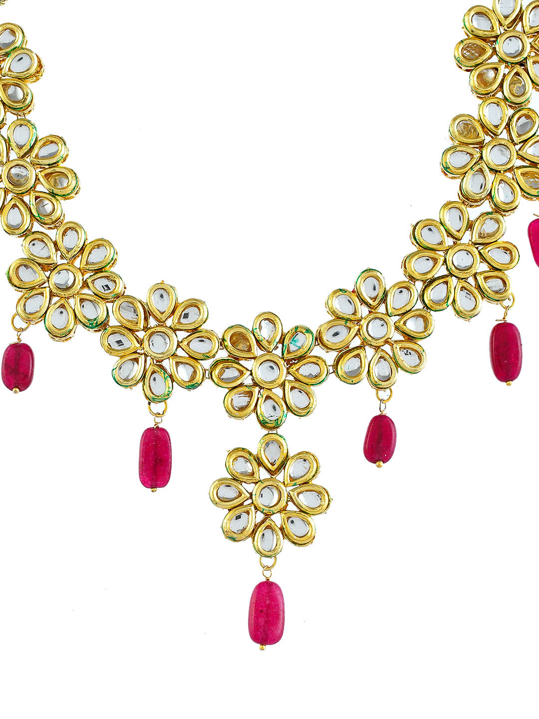Traditional Pink Jadau Kundan Bridal Jewellery Set For Women