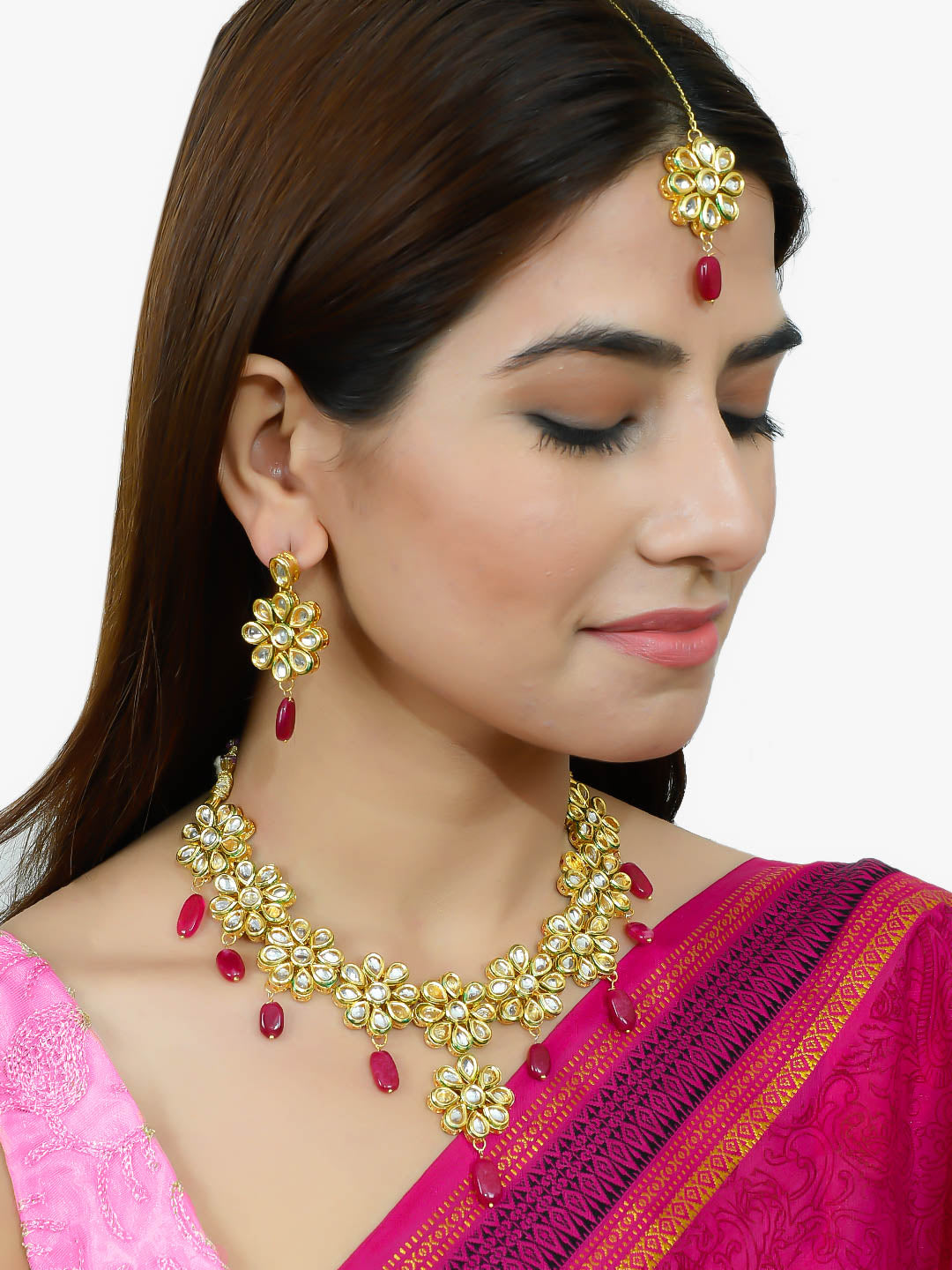Traditional Pink Jadau Kundan Bridal Jewellery Sets for Women Online