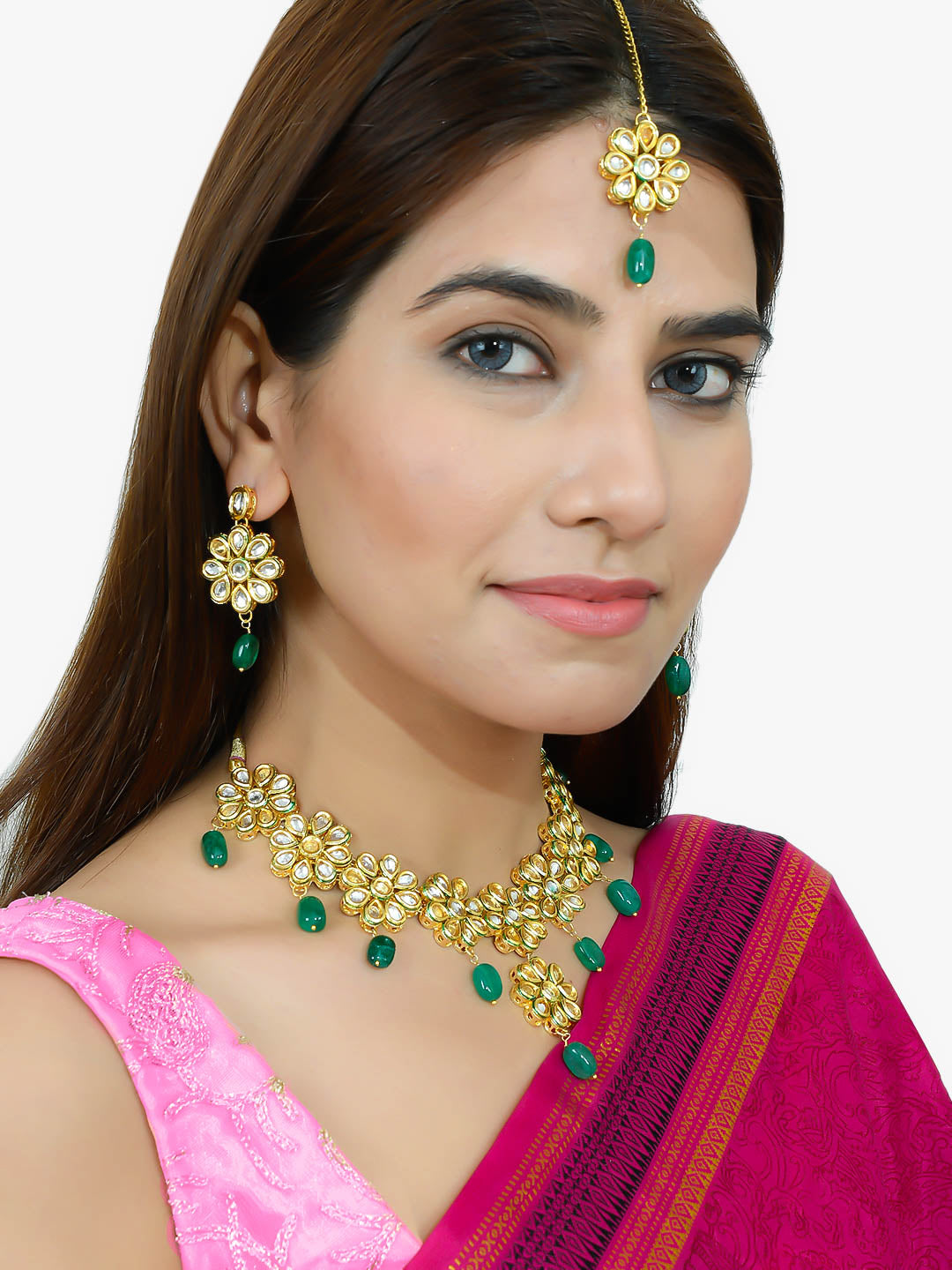 Green Jadau Kundan Gold Plated Bridal Jewellery Sets for Women Online