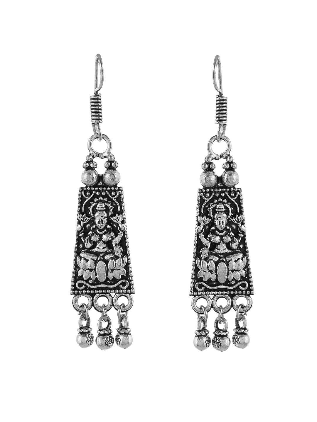 Trendy Oxidised Silver Plated Lakshmi Statement Necklace With Drop Earrings For Women Girls