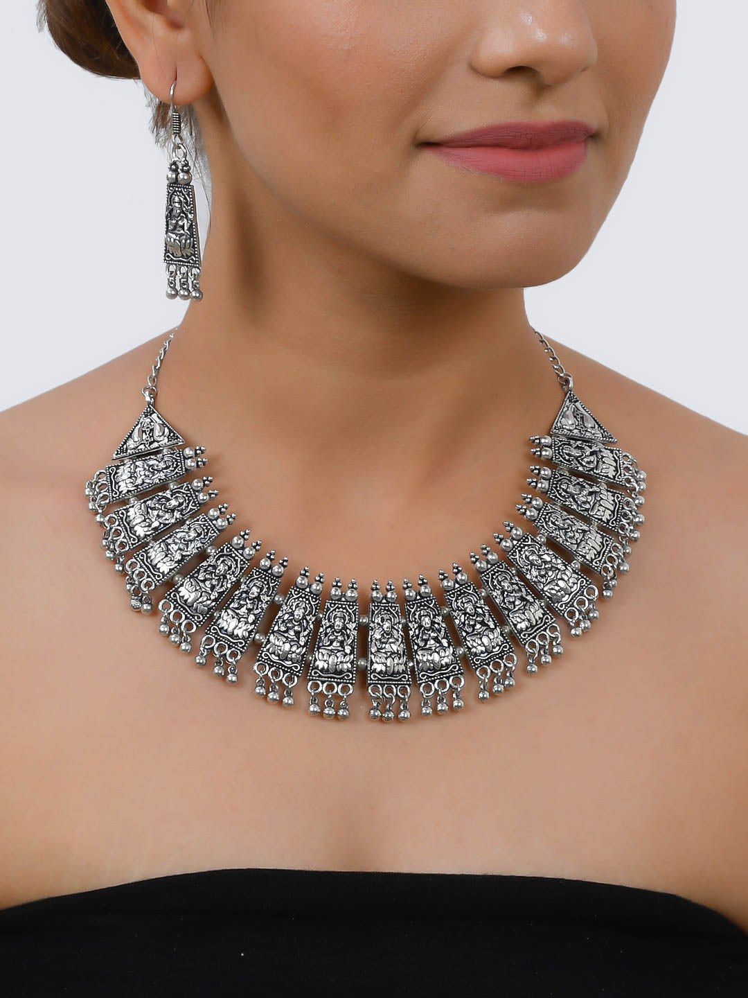 Trendy Oxidised Silver Plated Lakshmi Statement Necklaces for Women Online
