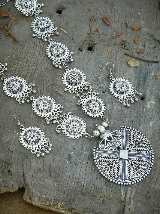 Oxidised Silver Look Alike Long Tribal Necklace