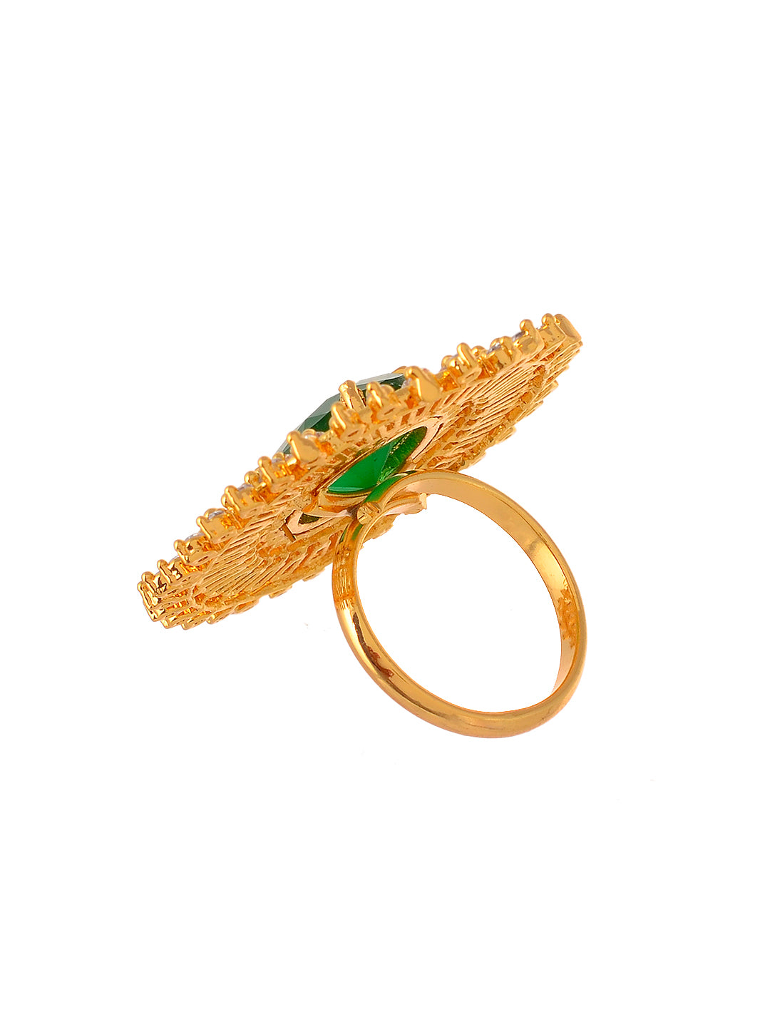 Women Gold Plated Stone Studded Oval Shaped Adjustable Finger Ring