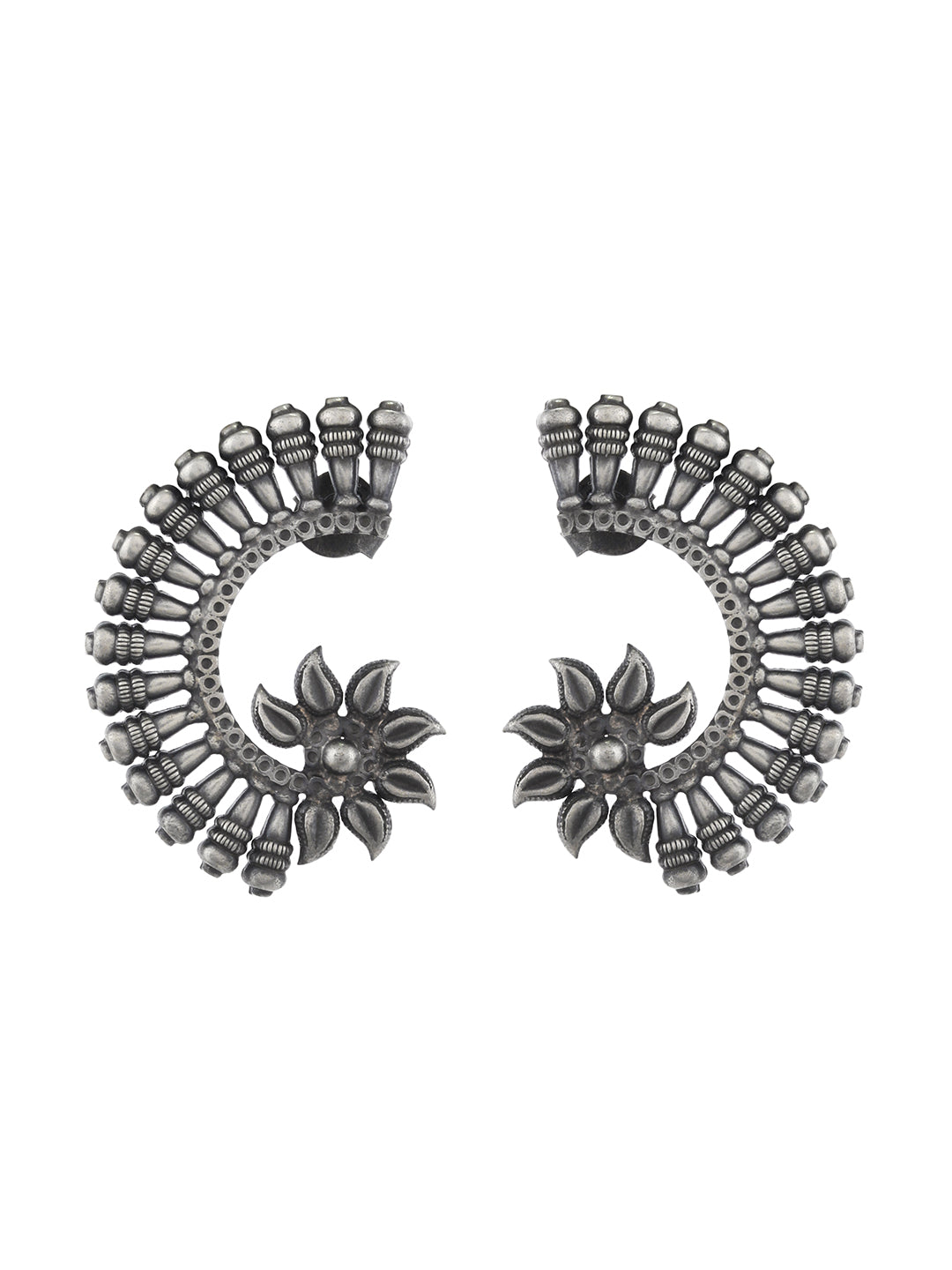 Silver Toned Grey Floral Studs