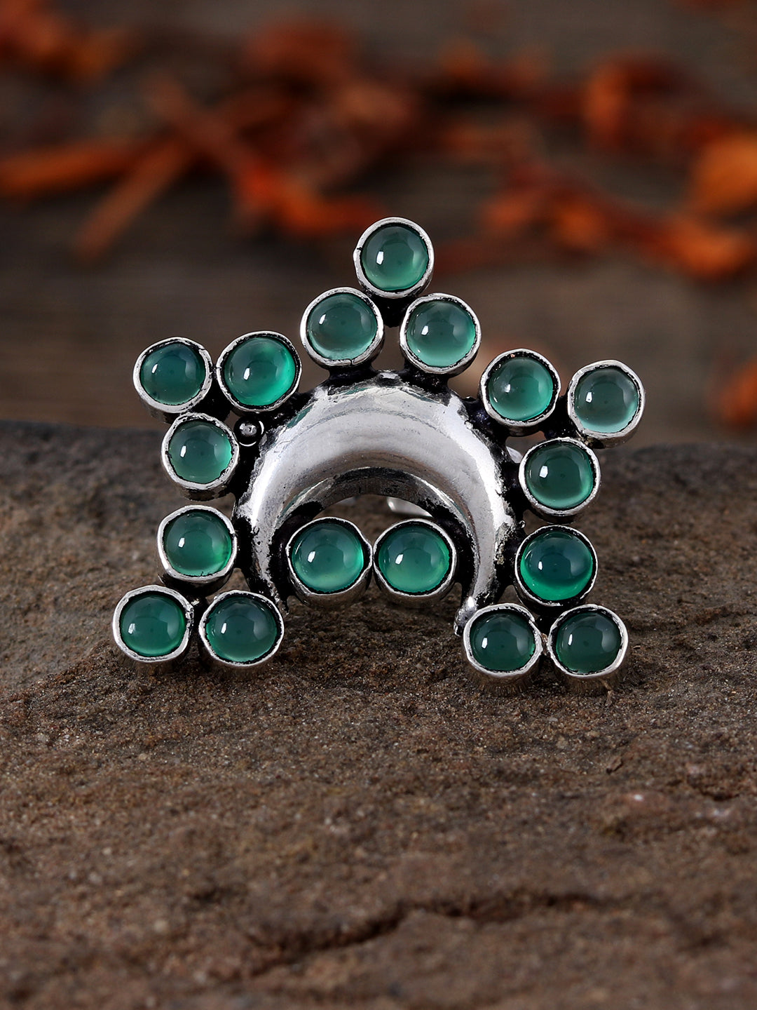 Green Onyx Oxidized 925 Silver Ring - 925 Silver Rings for Women Online