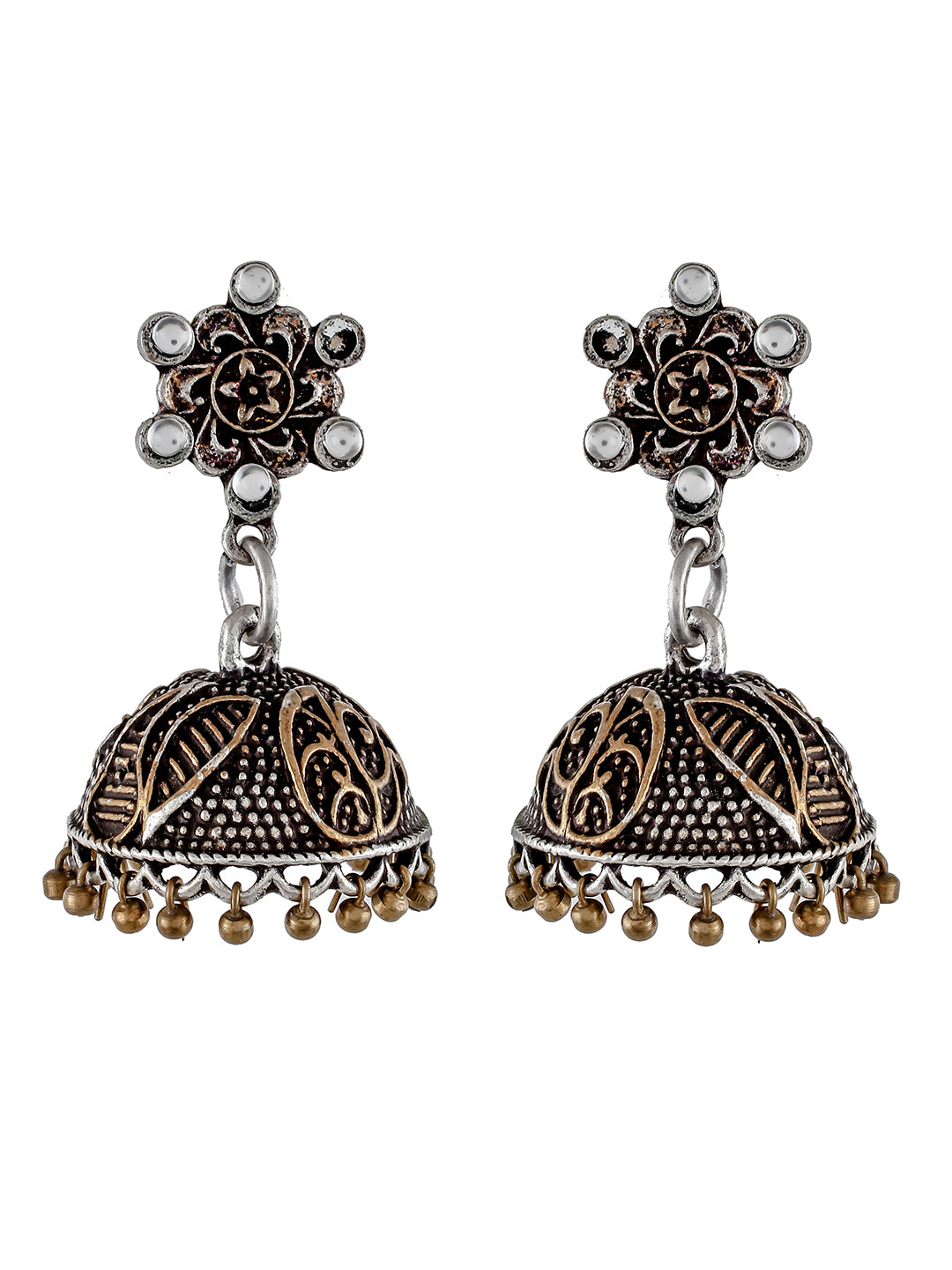 Oxidised Silver Plated Traditional Jhumka Earrings For Women