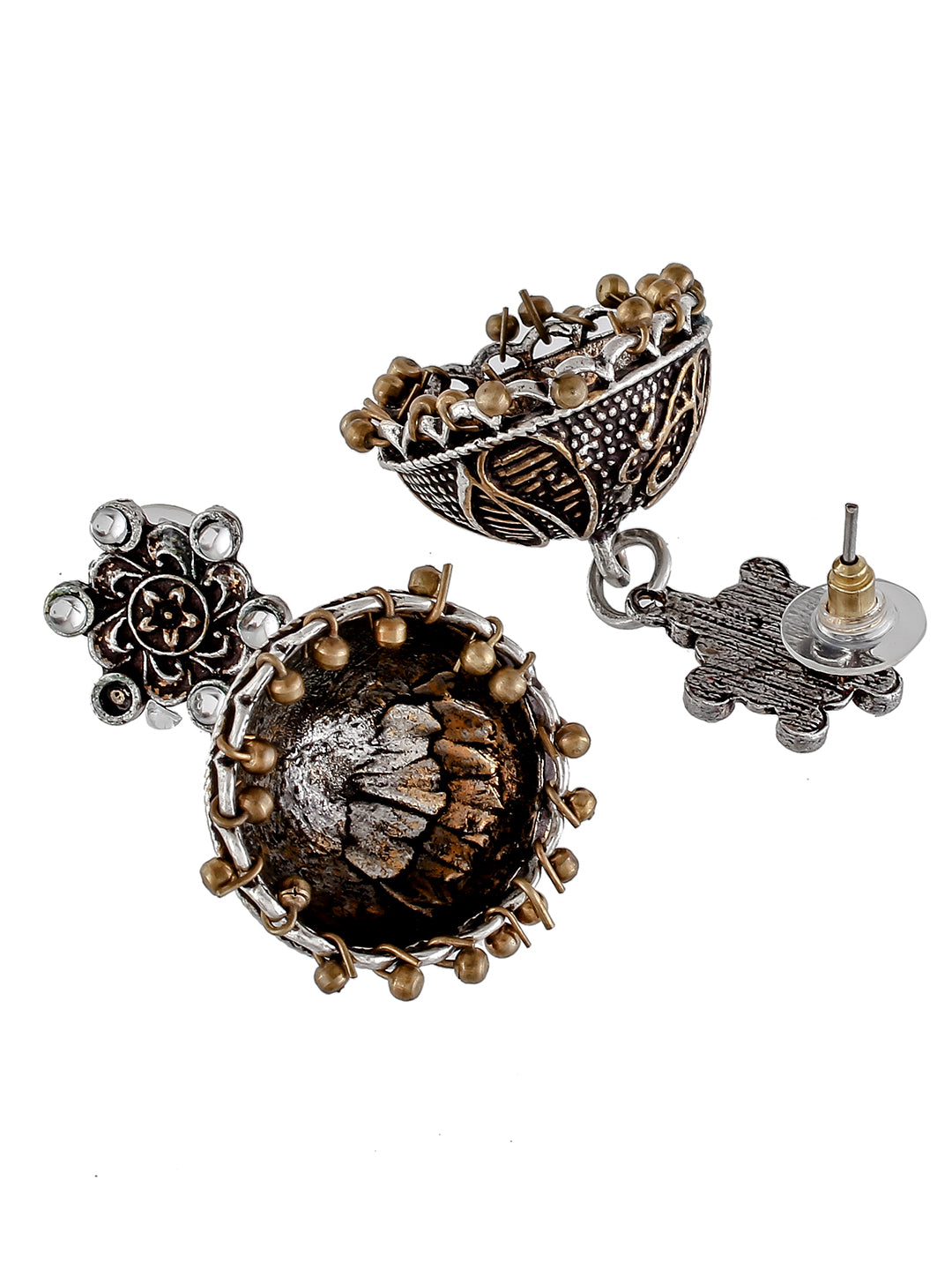 Oxidised Silver Plated Traditional Jhumka Earrings For Women