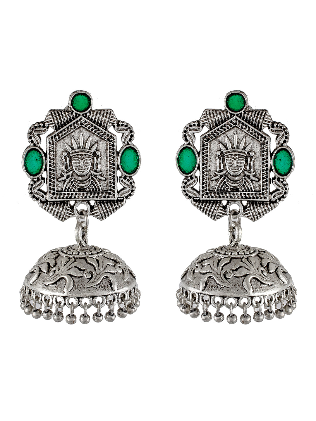 Green Stone Antique Traditional Jhumka Earrings Women Online