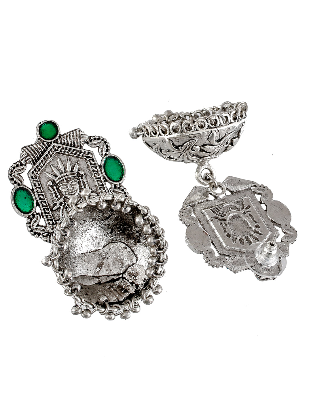 Green Stone Antique Traditional Jhumka Earrings Online