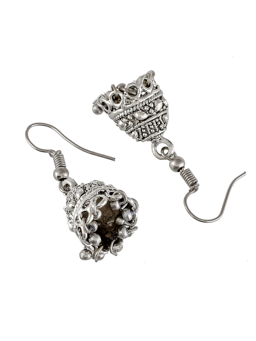 Silver Plated Oxidised Traditional Jhumka Earrings For Women