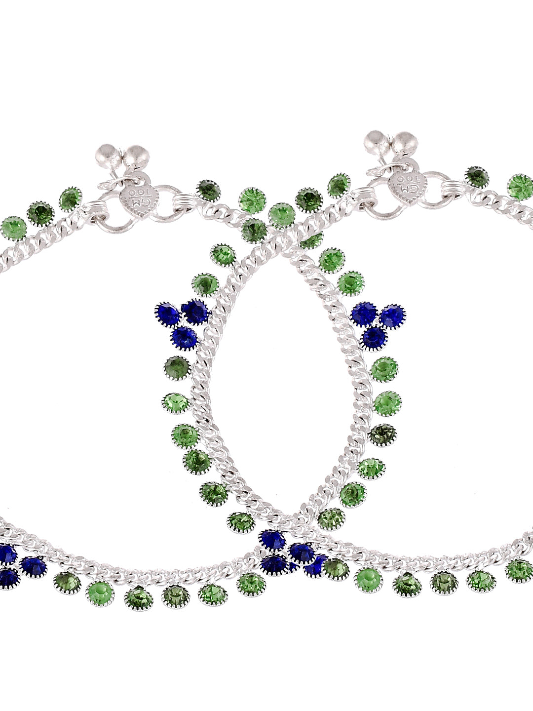 Traditional Silver Plated Blue Green Stone Anklets