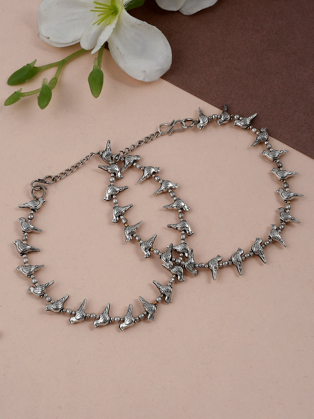 Oxidised Silver Designer Barefoot Anklet