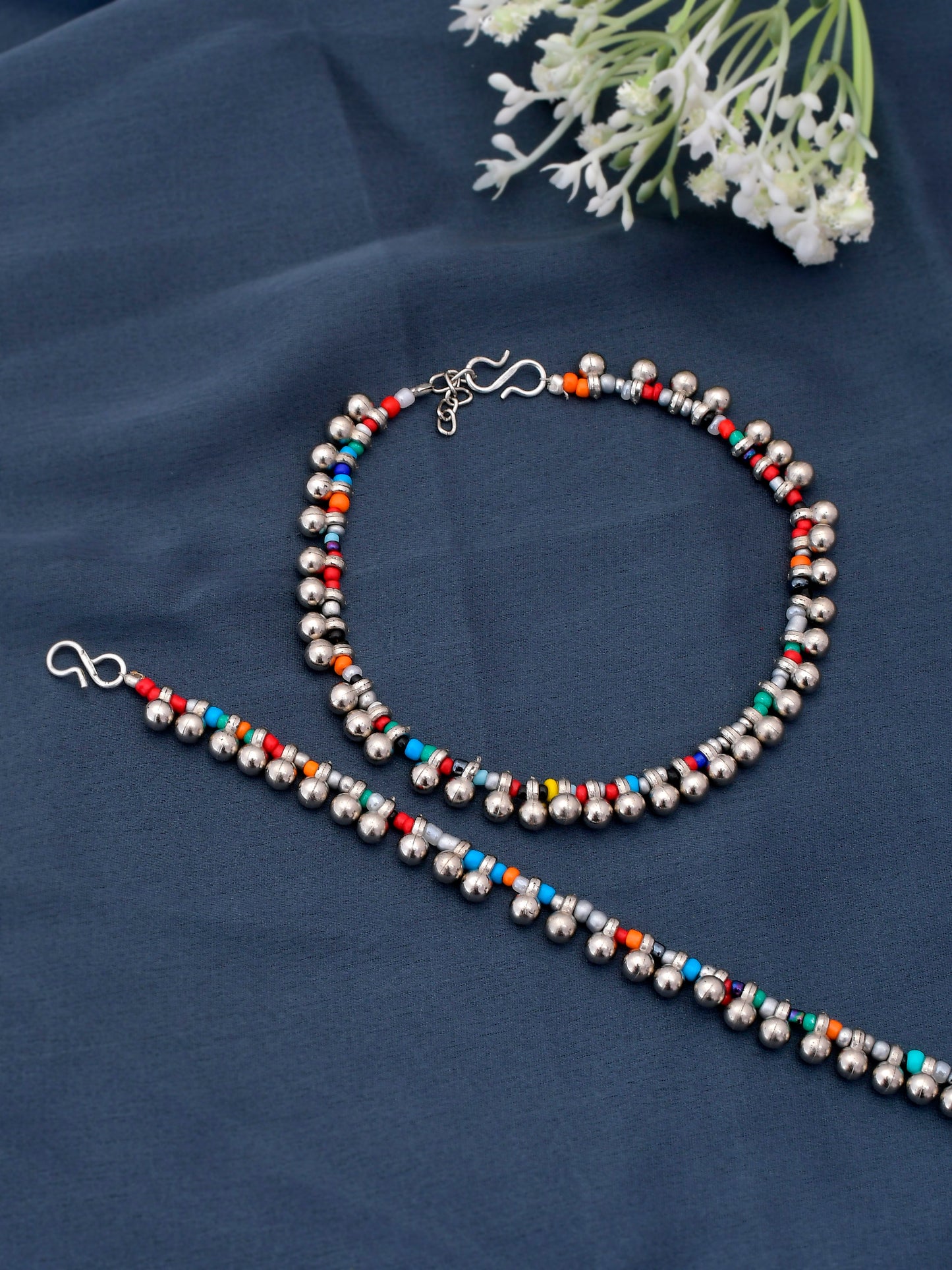 Silver Plated Ghungroo Beaded Anklets for Women Online