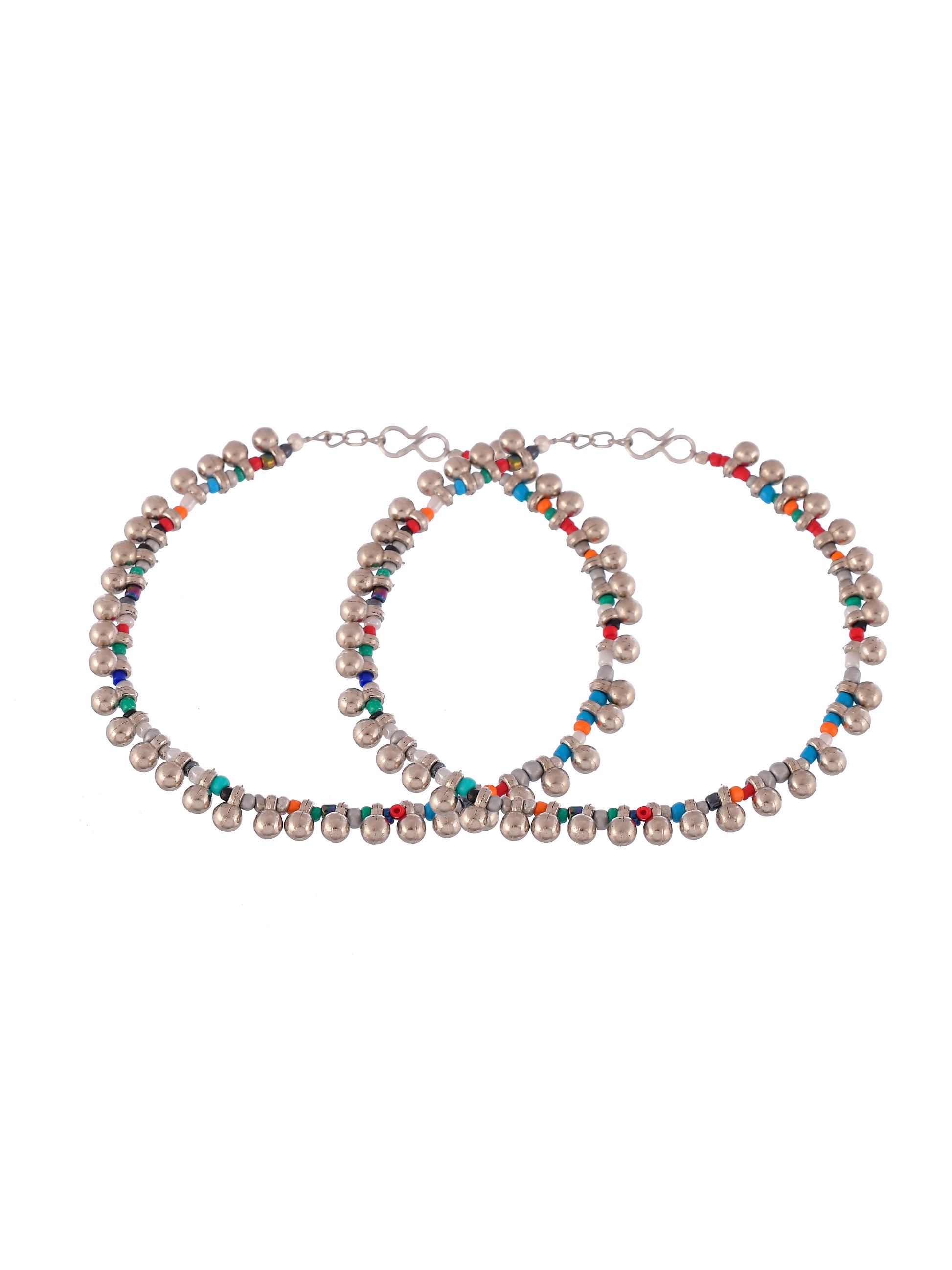 Silver Plated Ghungroo Beaded Anklet