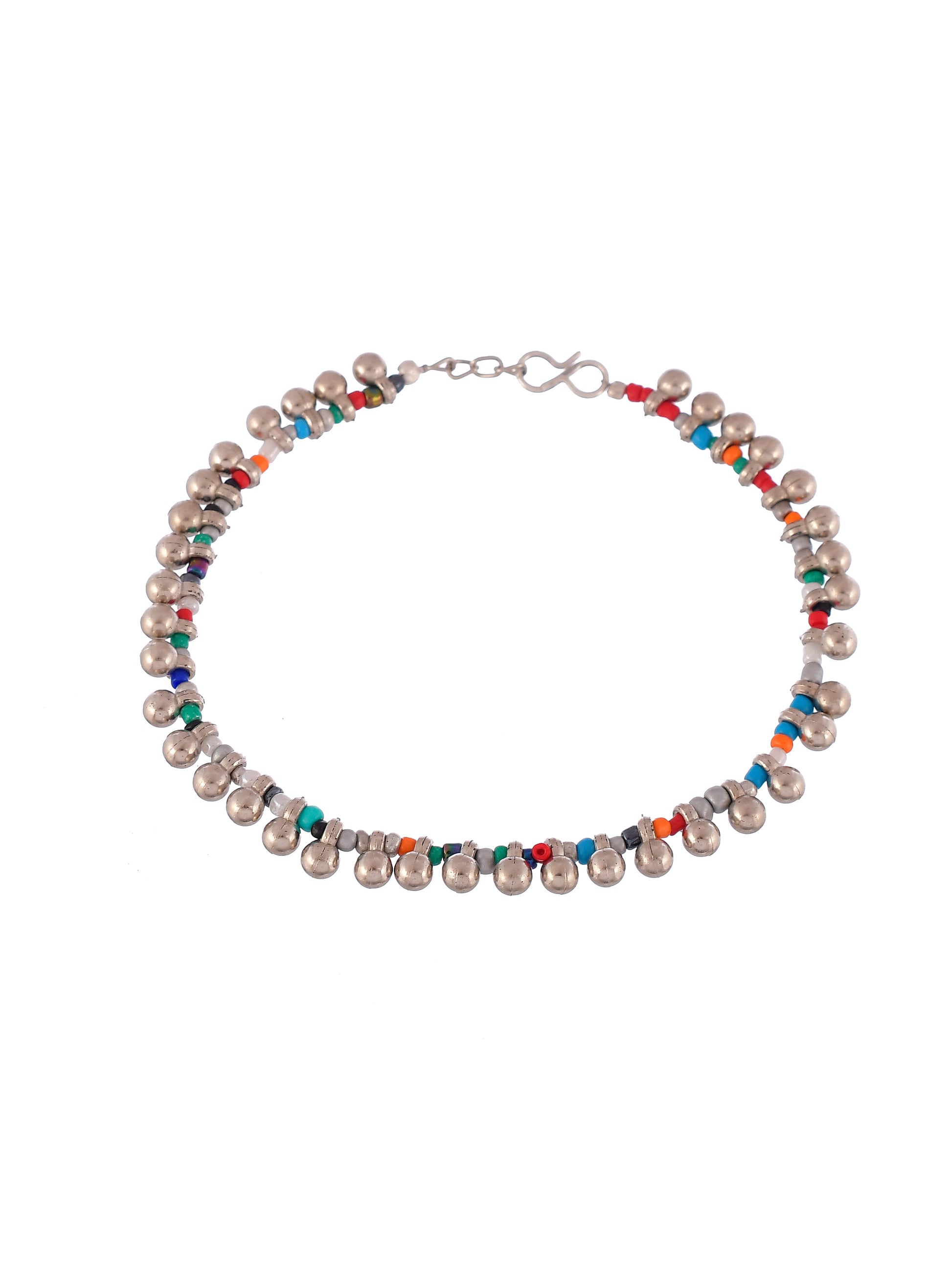 Silver Plated Ghungroo Beaded Anklet