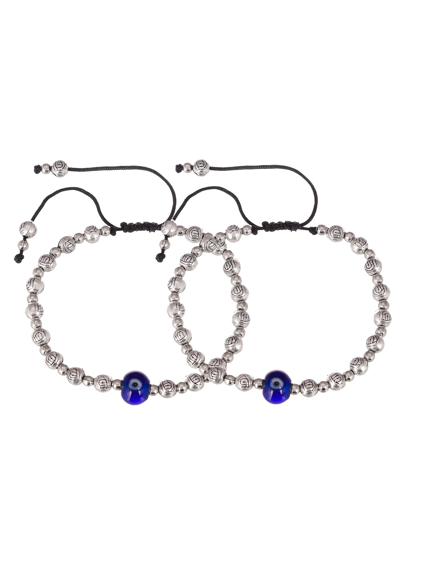 Silver Toned Beaded Evil Eye Chain Anklet