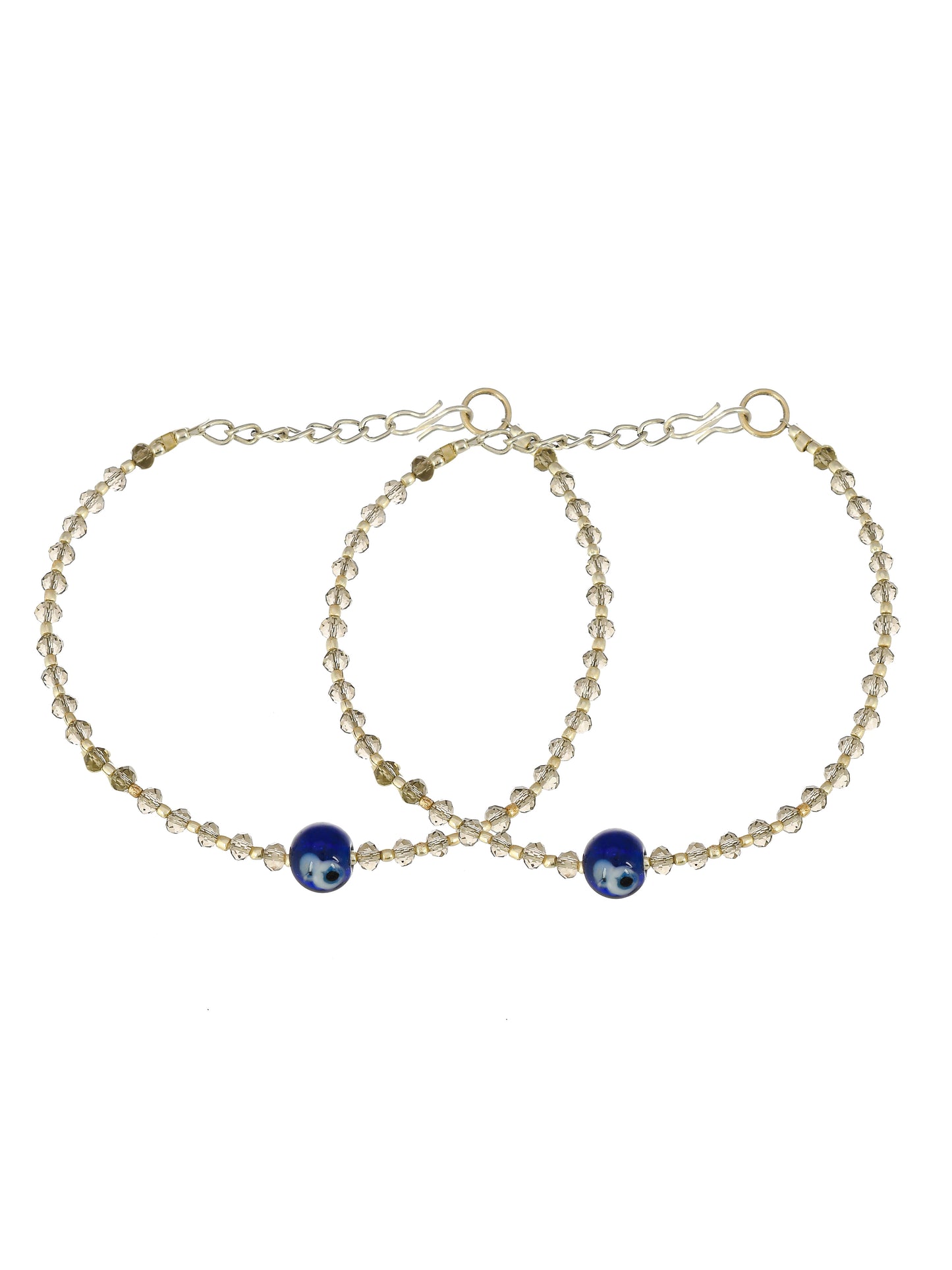 Silver Toned Grey Beaded Evil Eye Chain Anklet