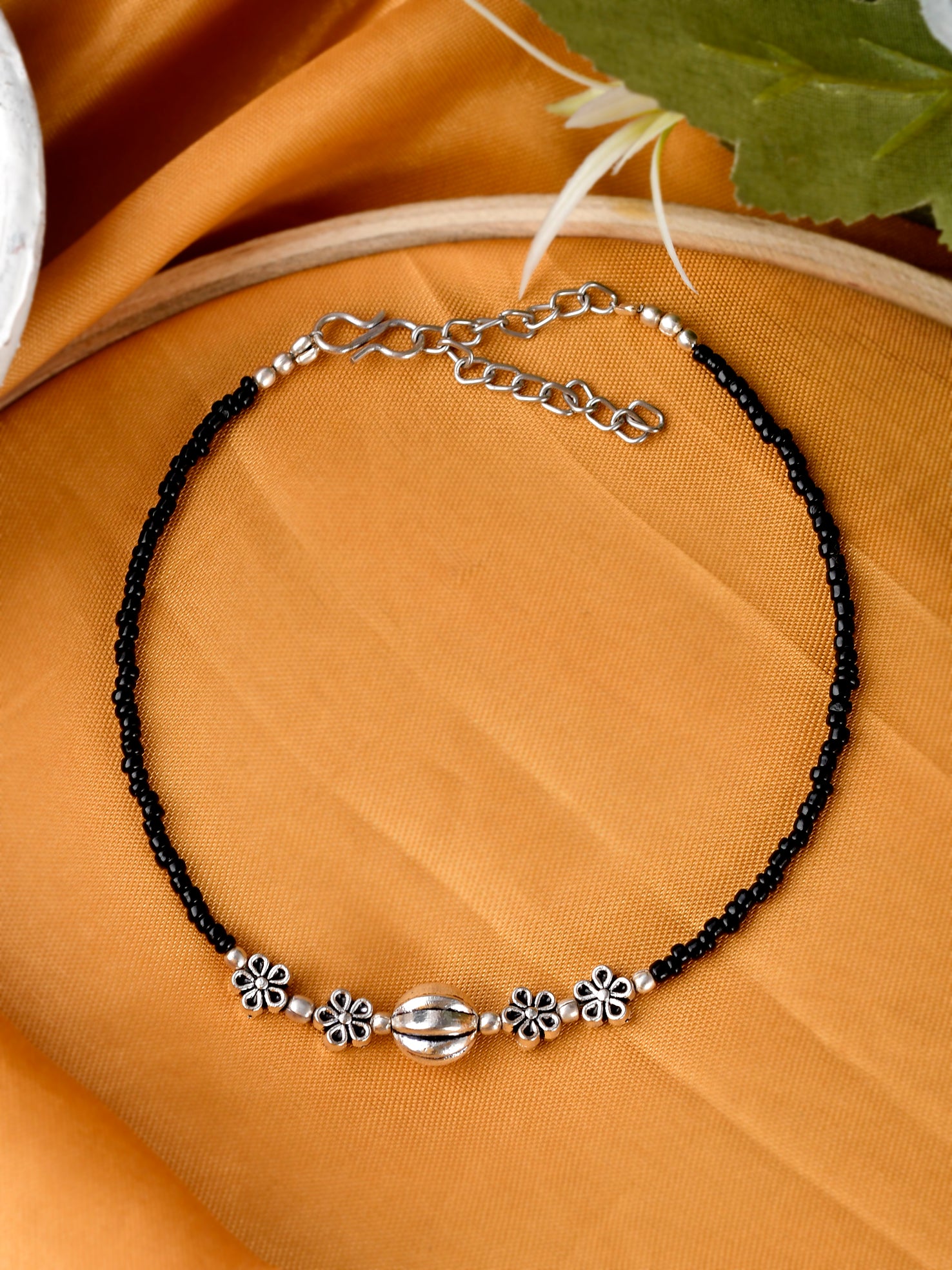 Silver Floral Beaded Chain Anklets for Women Online