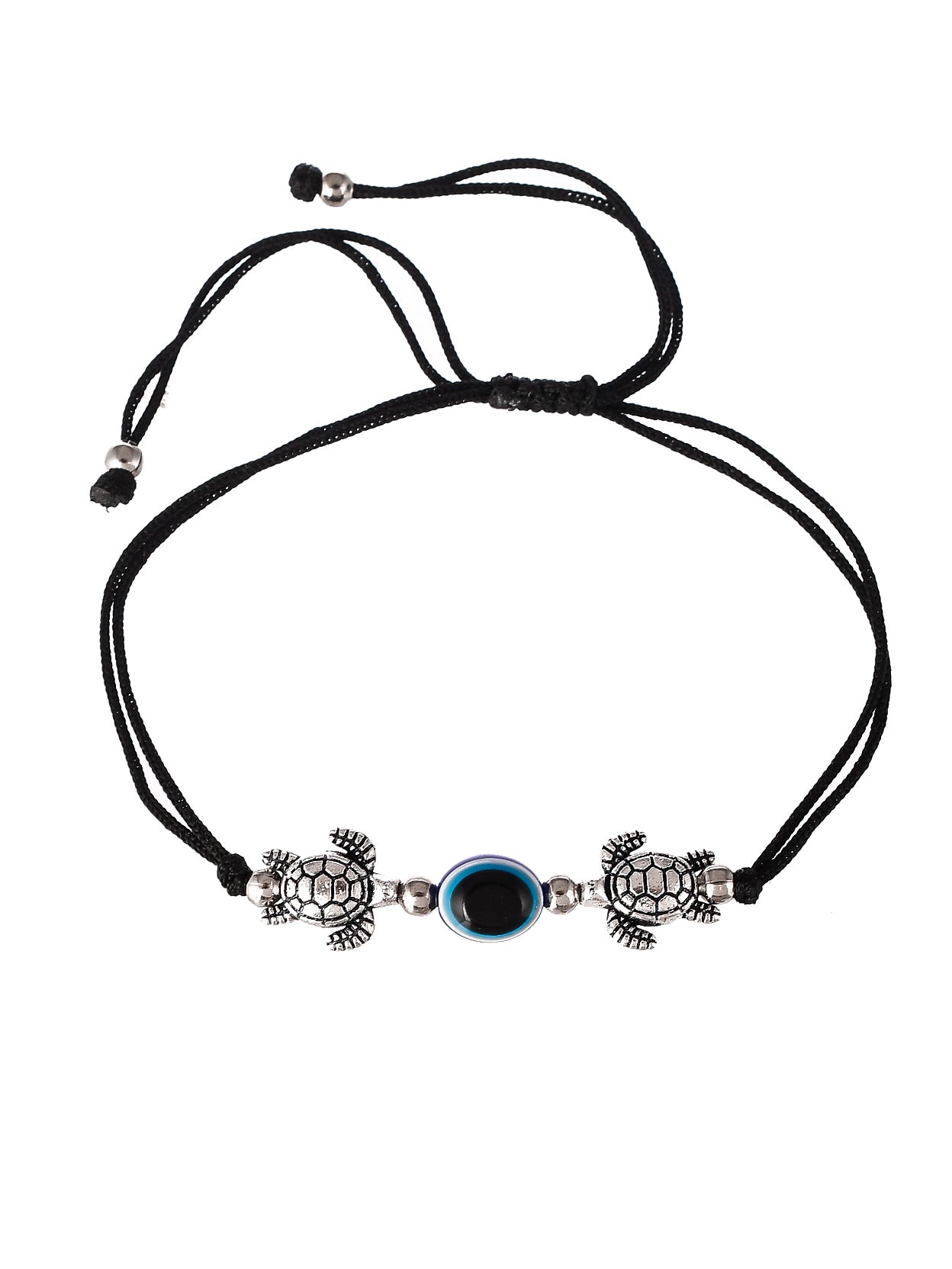 Silver Plated Oxidised Evil Eye Threaded Anklet