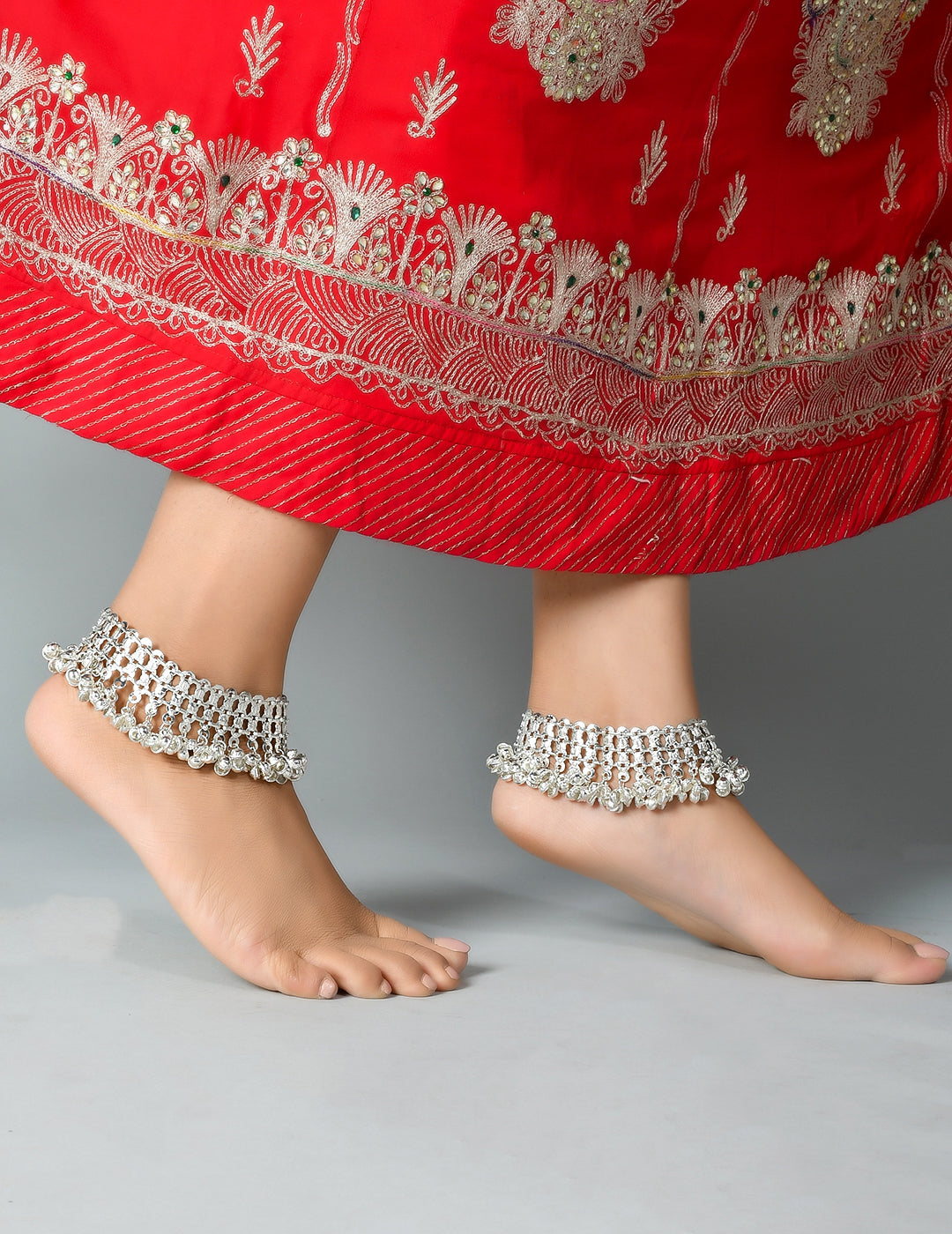 Traditional Designer Ethnic Silver Ghungroo Anklets