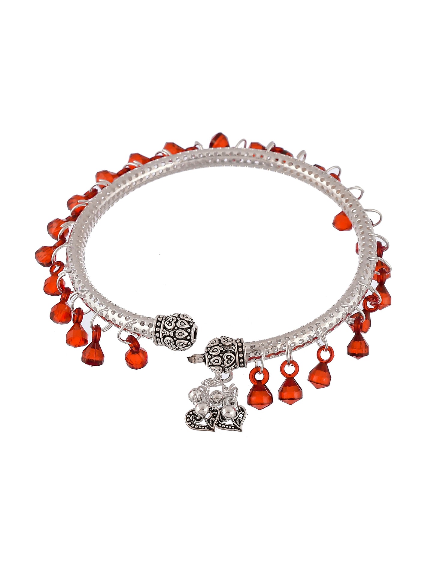 Red Silver Plated Beaded Kada Anklet