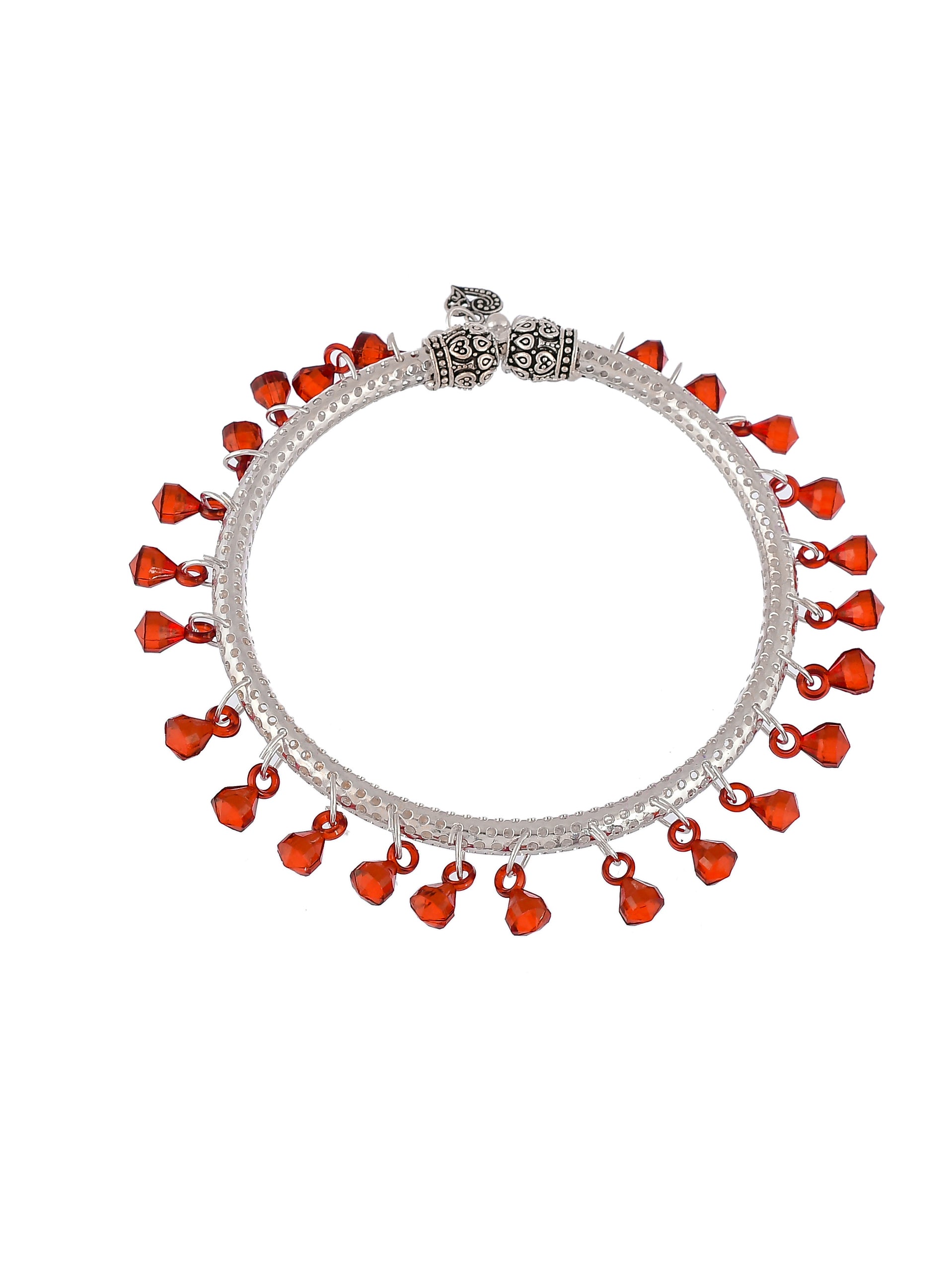 Red Silver Plated Beaded Kada Anklet