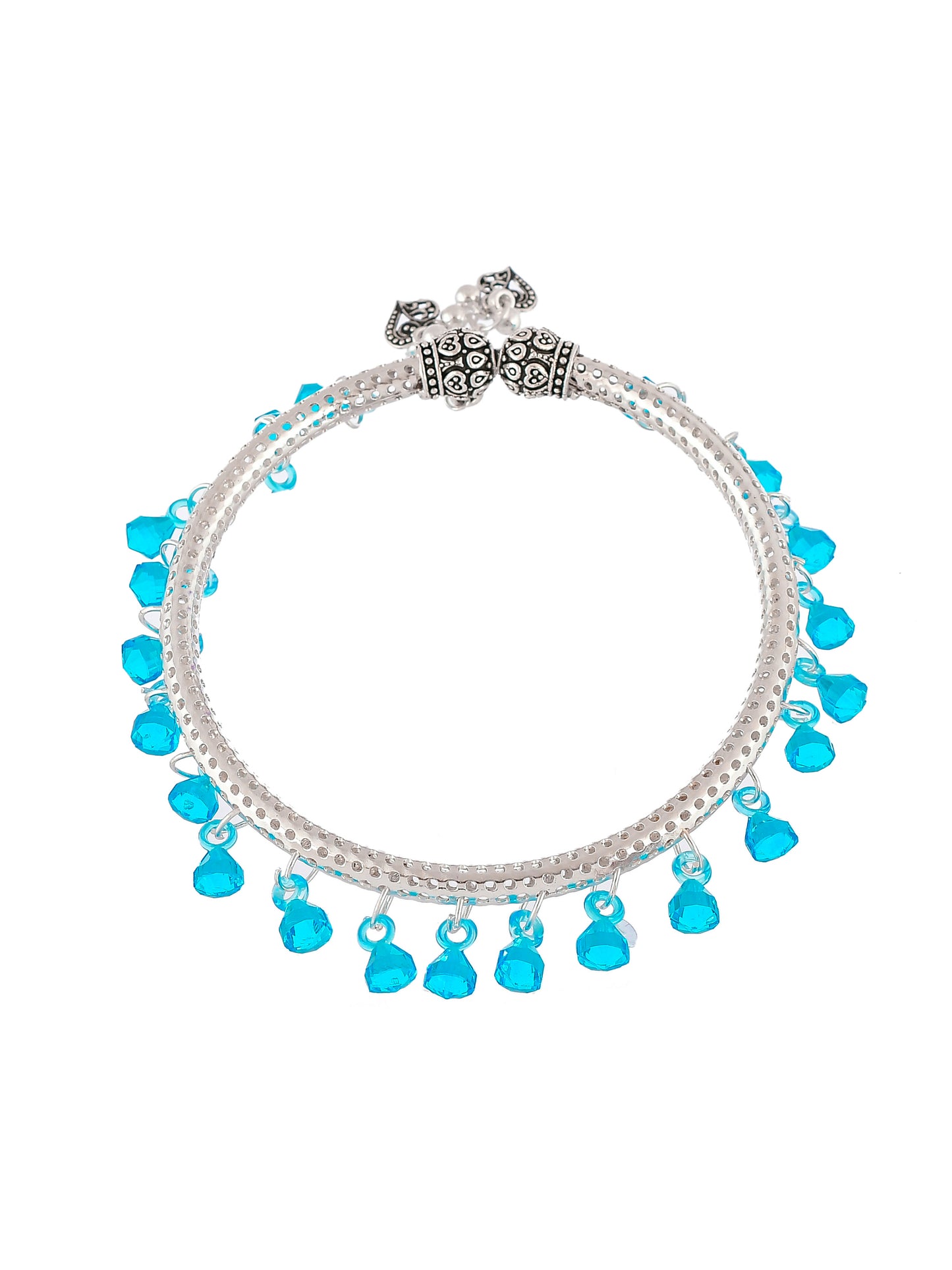 Blue drops Silver plated Anklets