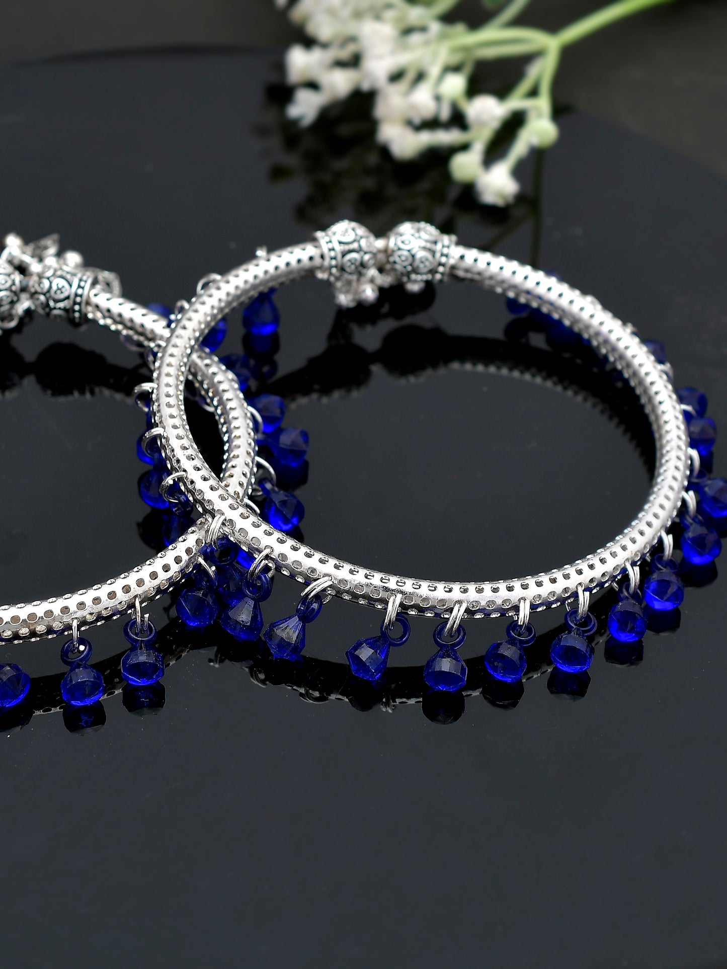 Silver Plated Blue Stone Anklets