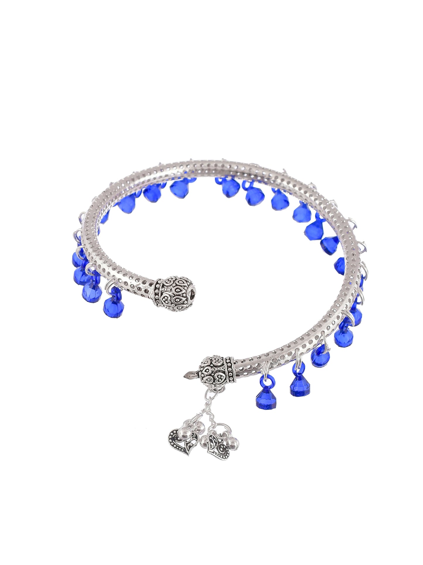Blue beads drop silver plated anklet kada