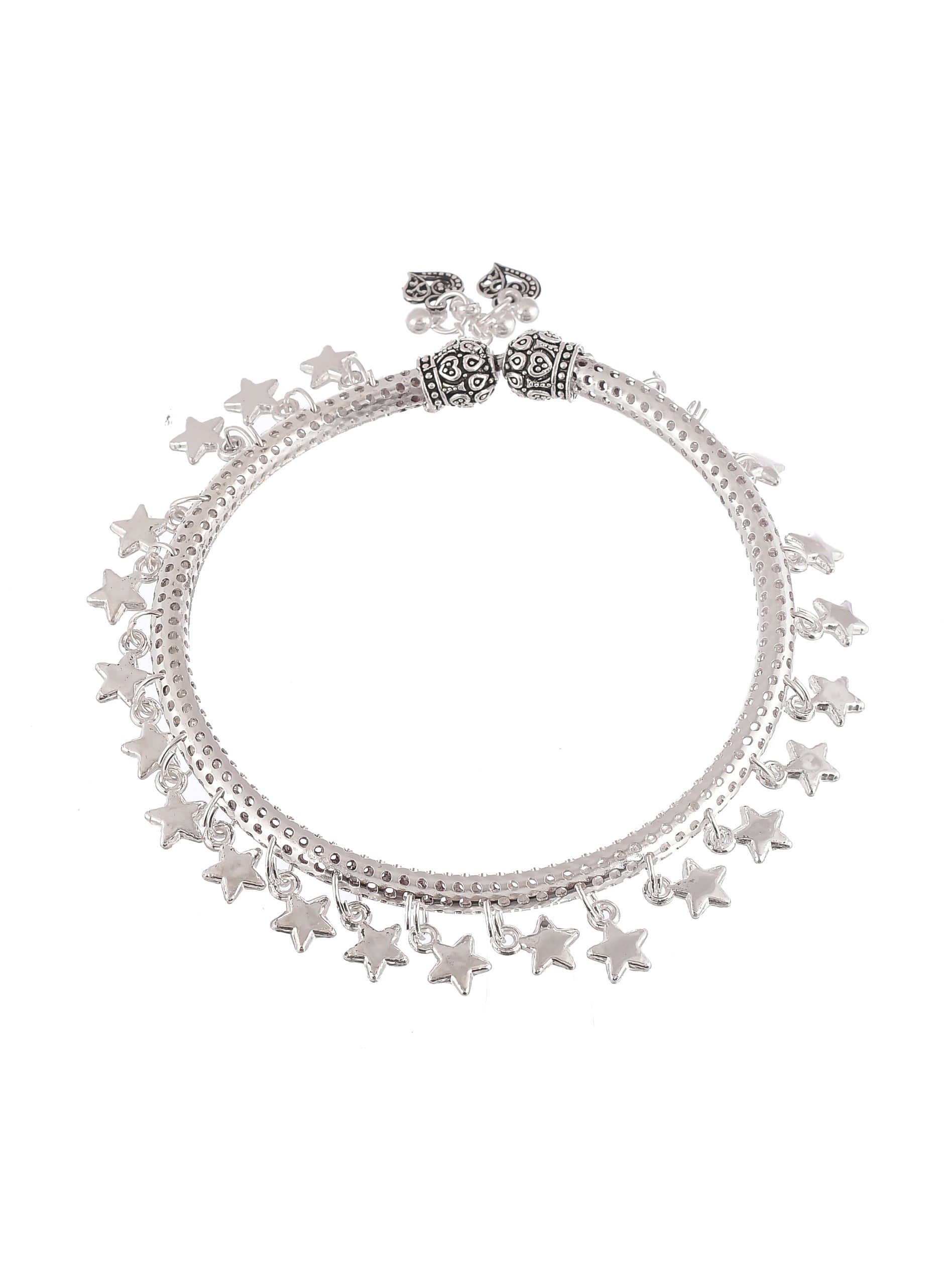 Silver Plated Women Silver Star Charm Kada Anklet