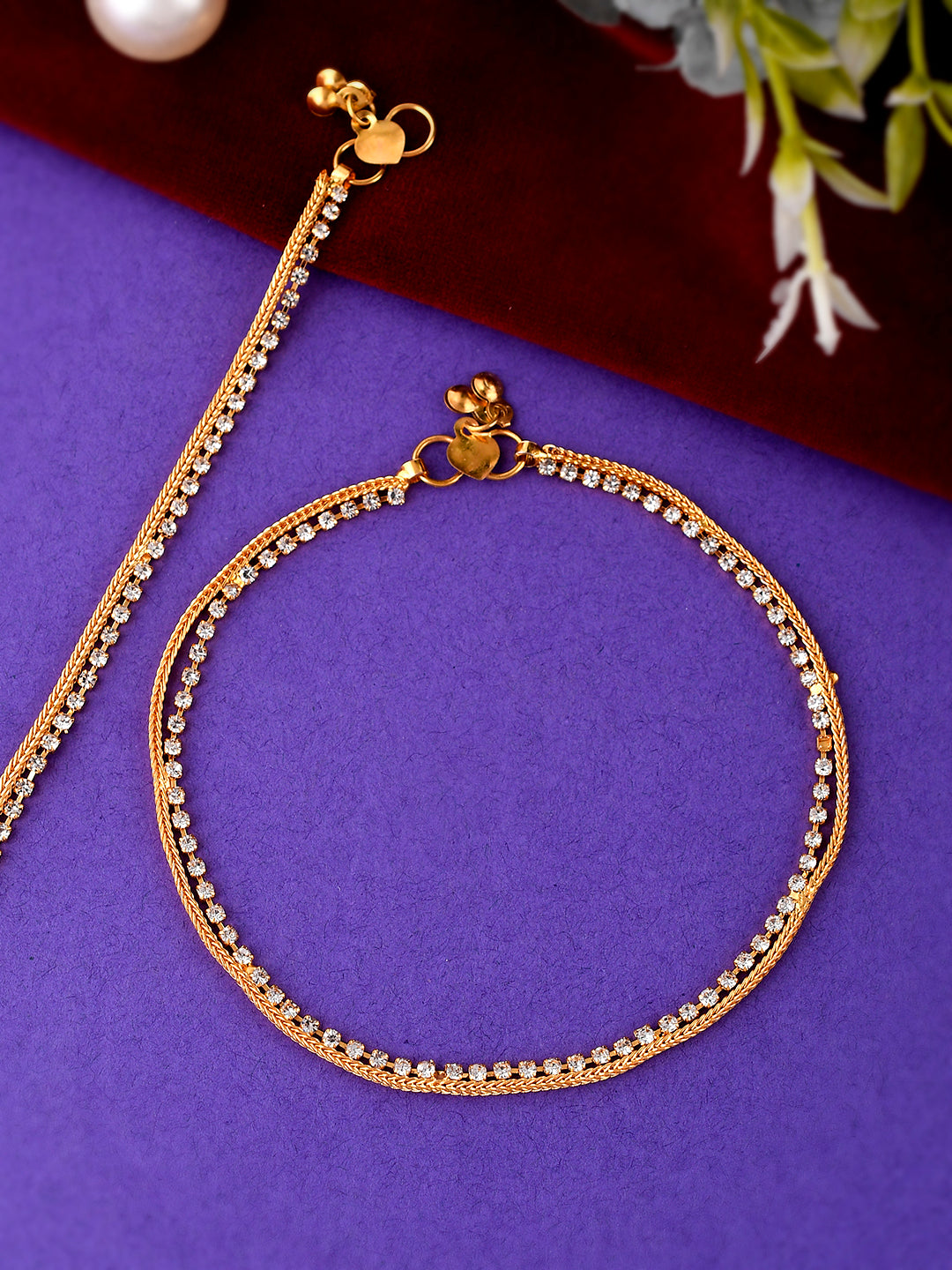 Gold Plated White Stone Handcrafted Chain Anklets for Women Online