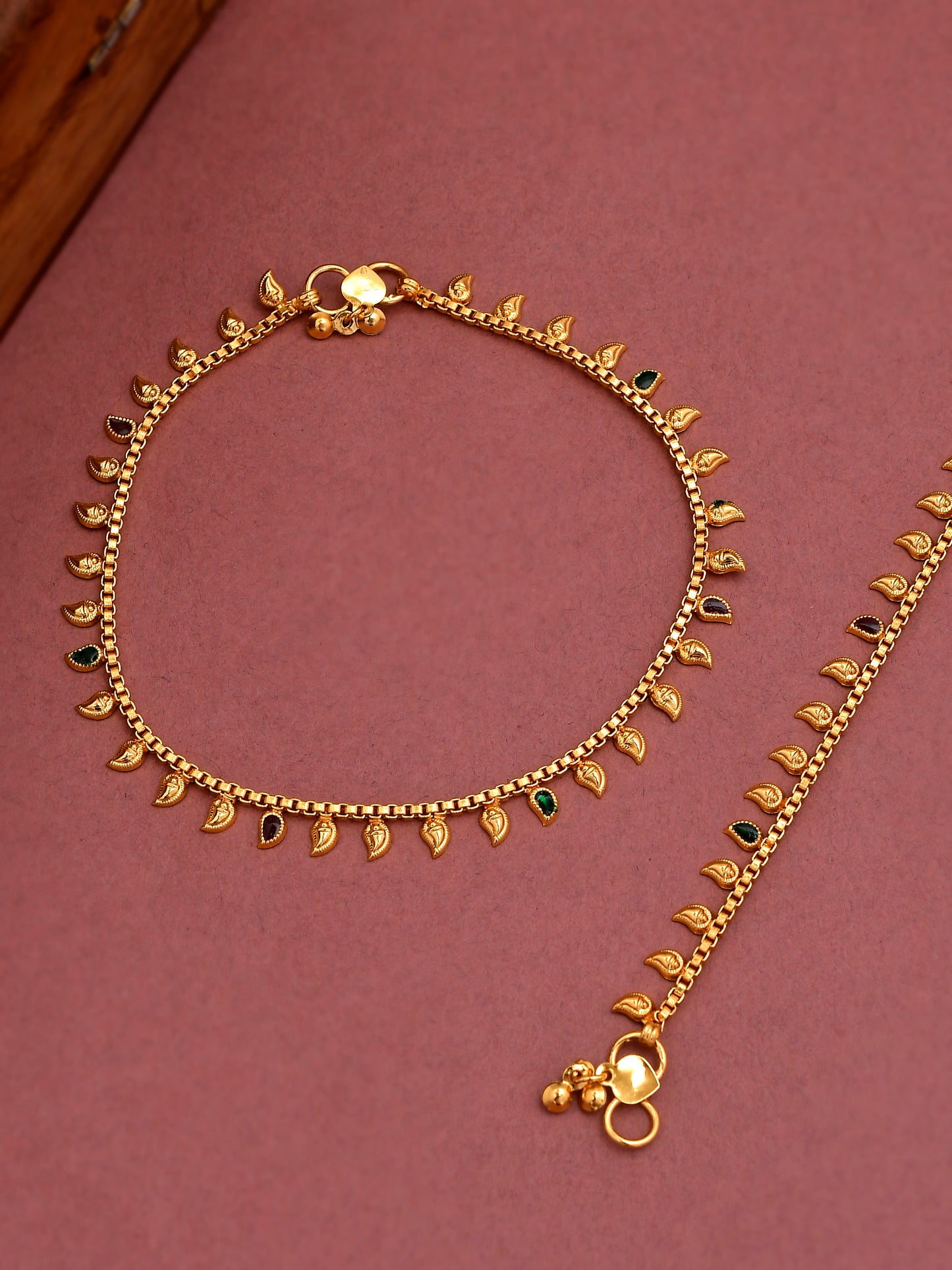 Pair of 2 Golden Mango Chain Anklets for Women Online