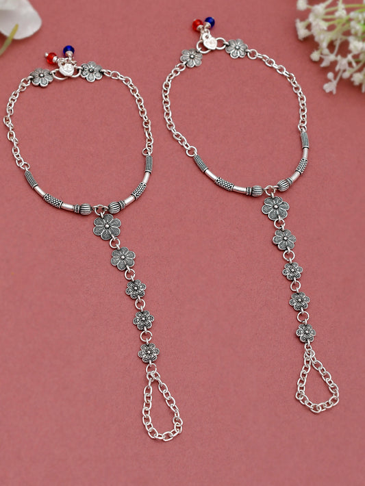 Ethnic Silver plated floral Anklet with toering