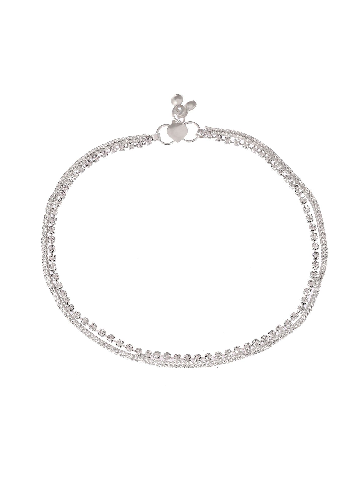 Silver Plated AD Stone Studded Handcrafted Chain Anklet