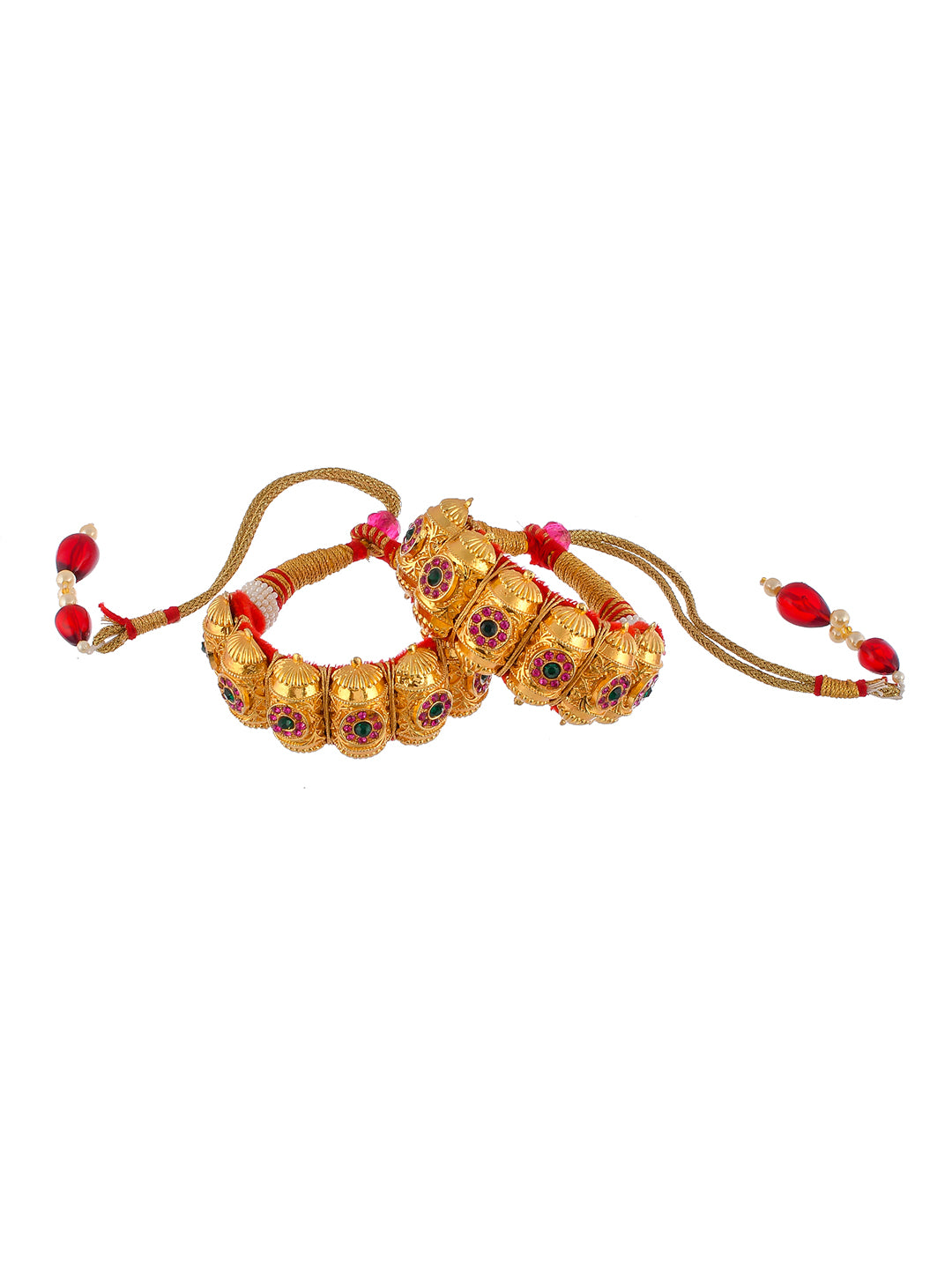 Gold Plated Pink Green Stone Stubbed Traditional Rajputi Armlet Bracelet