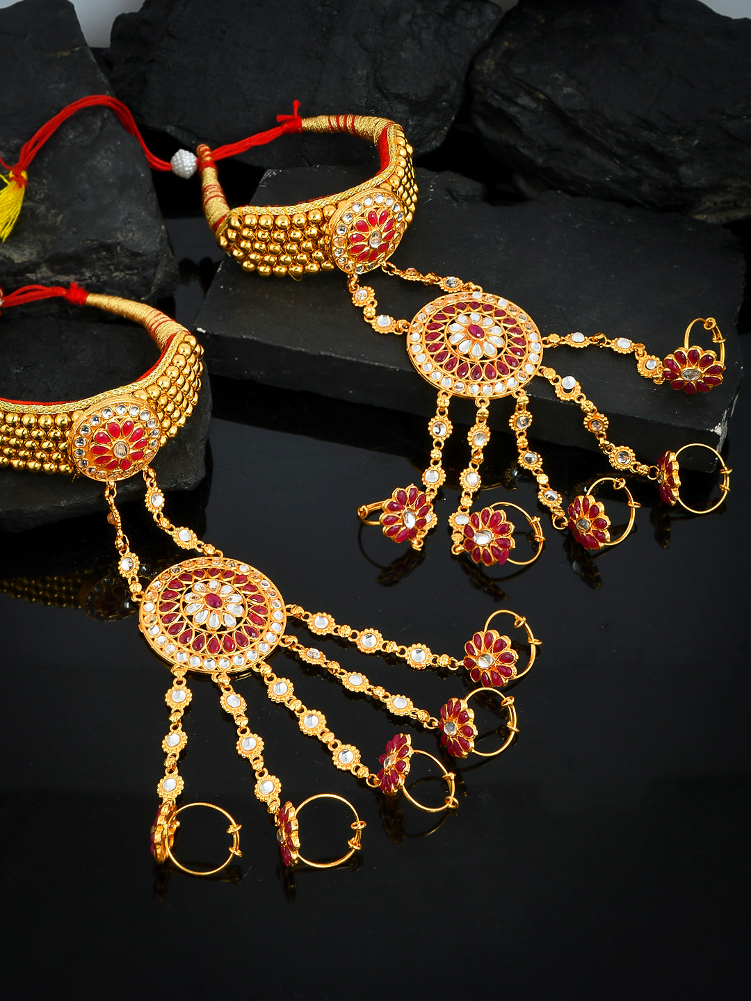 Traditional Rajputi Pochi Hathphool With Rings Gold Plated Bracelets for Women Online