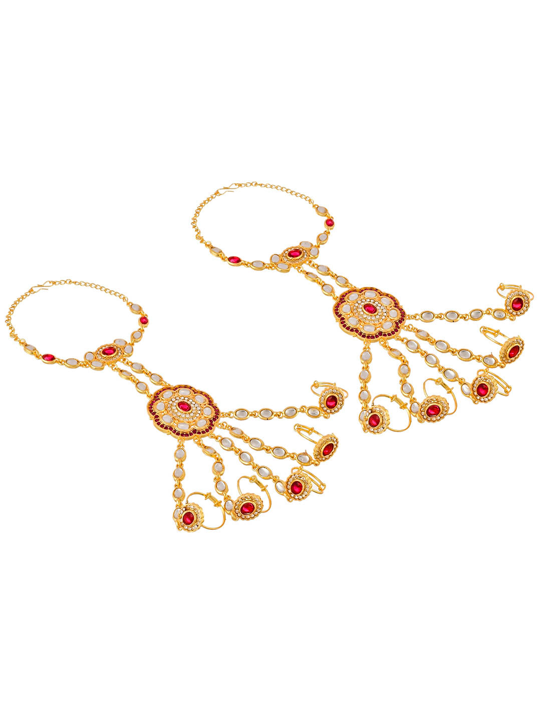 Set Of 2 Ethnic Gold Plated Bridal Hathphool Bracelet With Ring