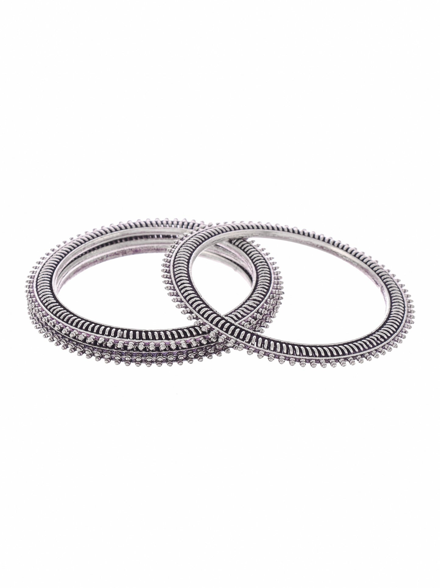 Set Of 4 Silver Toned Oxidised Bangles