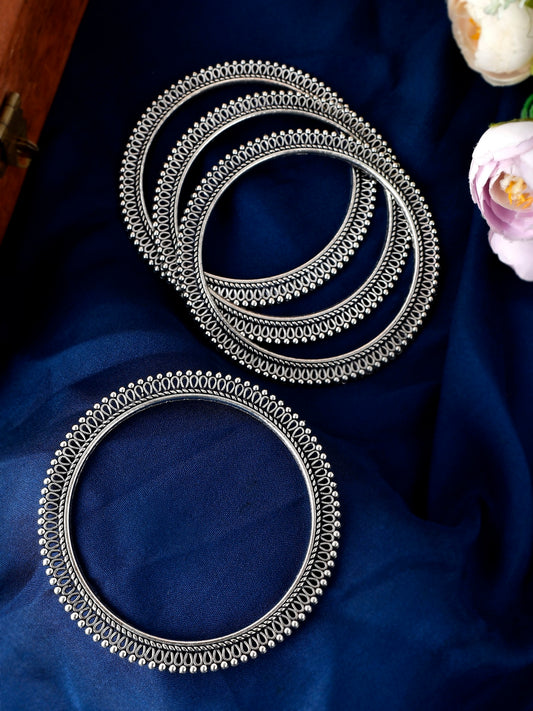 Set of 4 Silver Tone Oxidised Bangles for Women Online