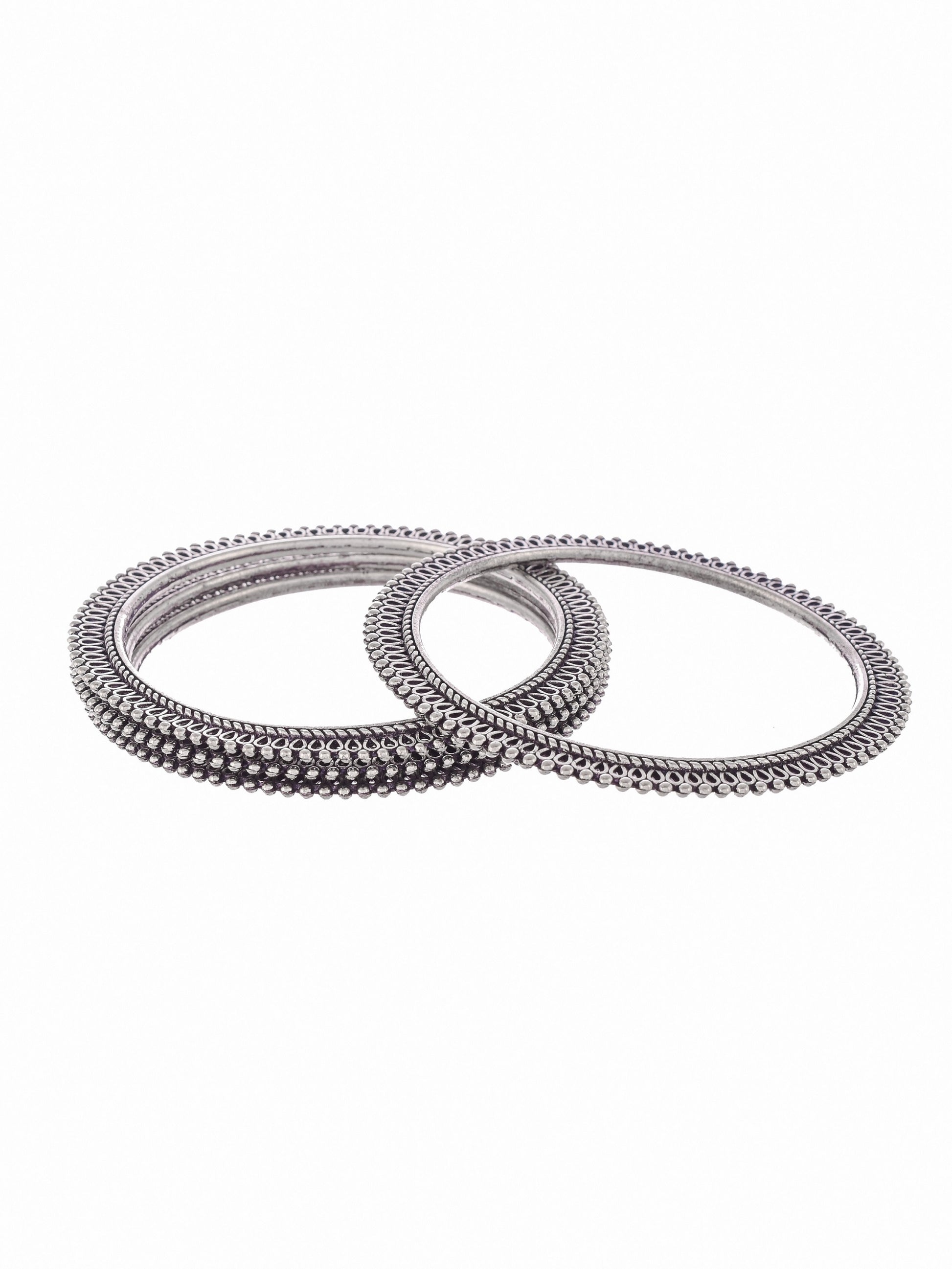 Set Of 4 Silver Tone Oxidised Bangles