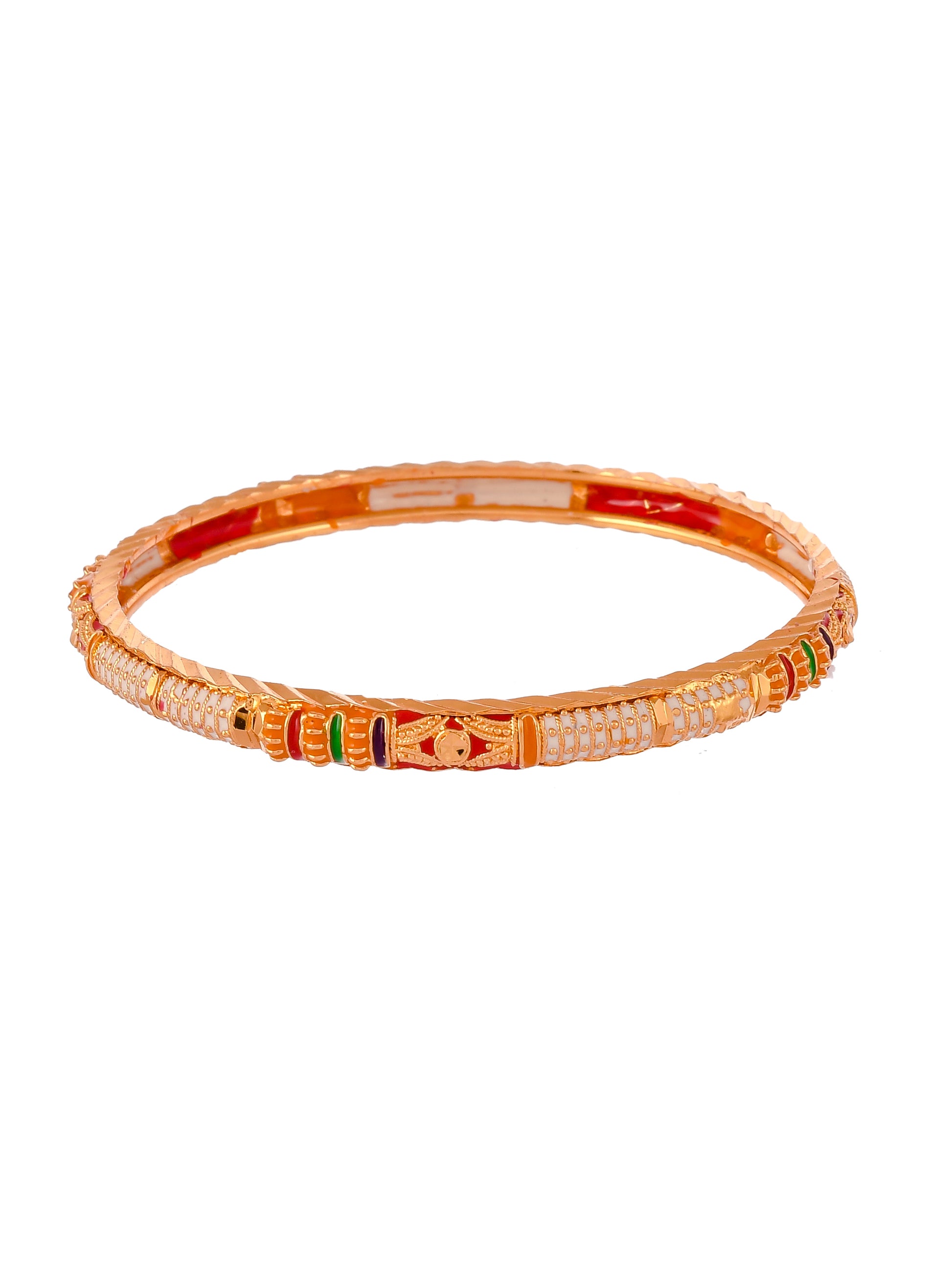 Set Of 4 Gold Plated Red Green Enamelled Handcrafted Bangles