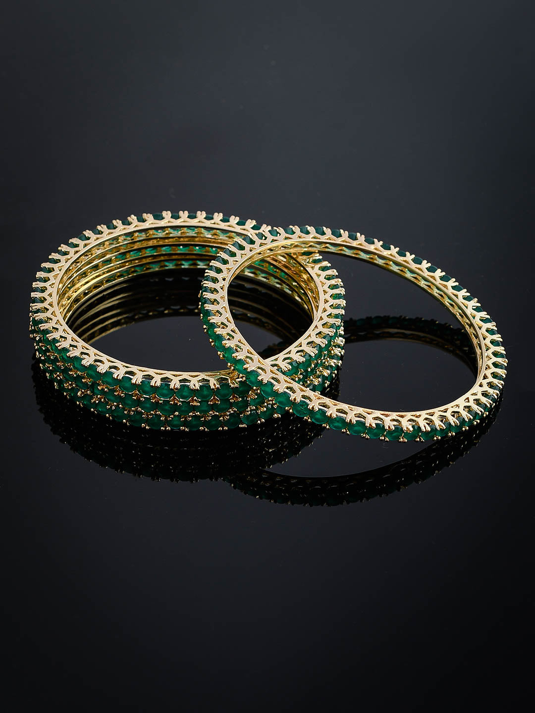 Green Emerald Handmade Gold Plated Set Of 4 Bangles For Women