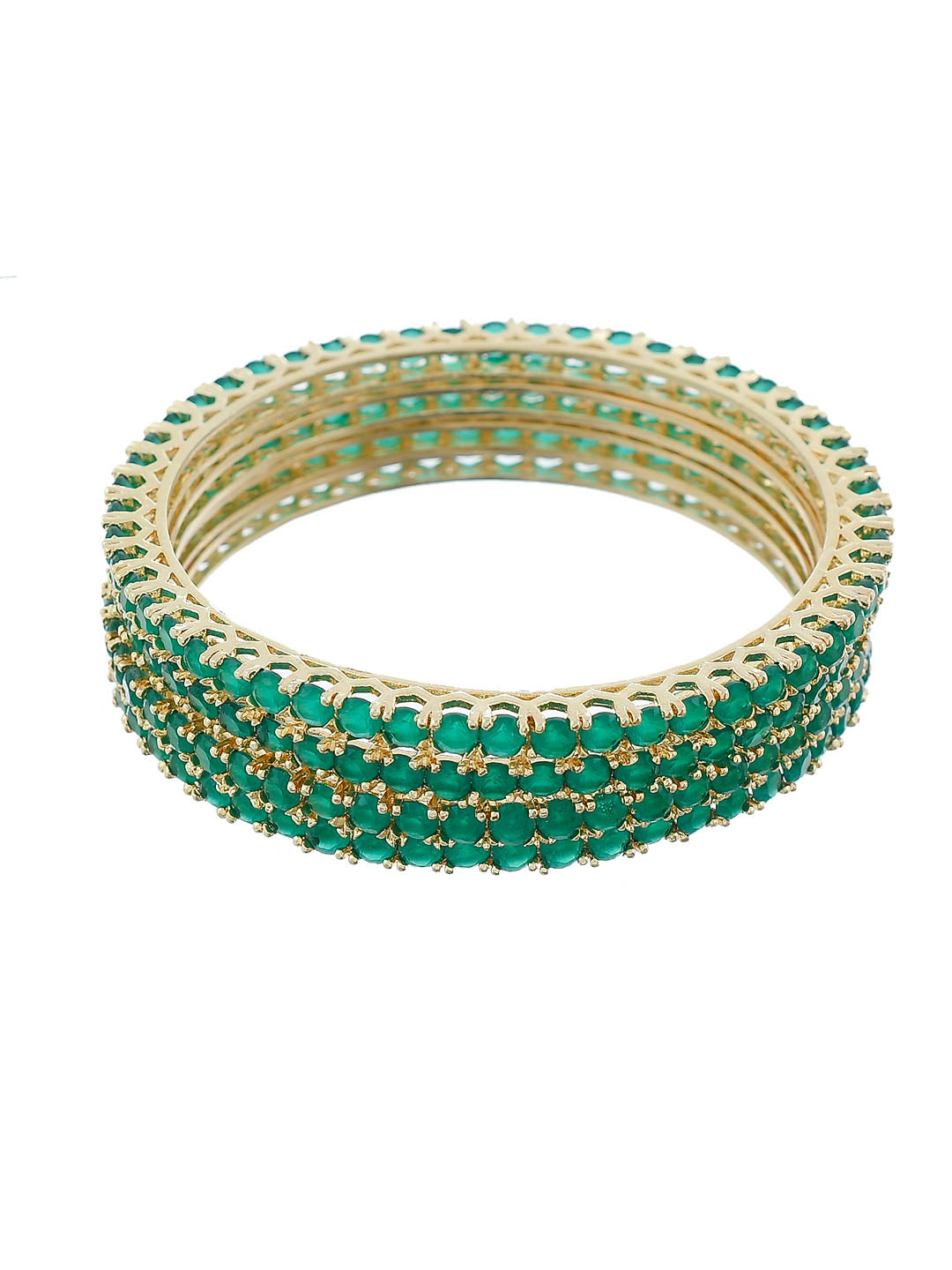 Set Of Four Gold Plated Green American Diamond Studded Handmade Traditional Bangle For Women