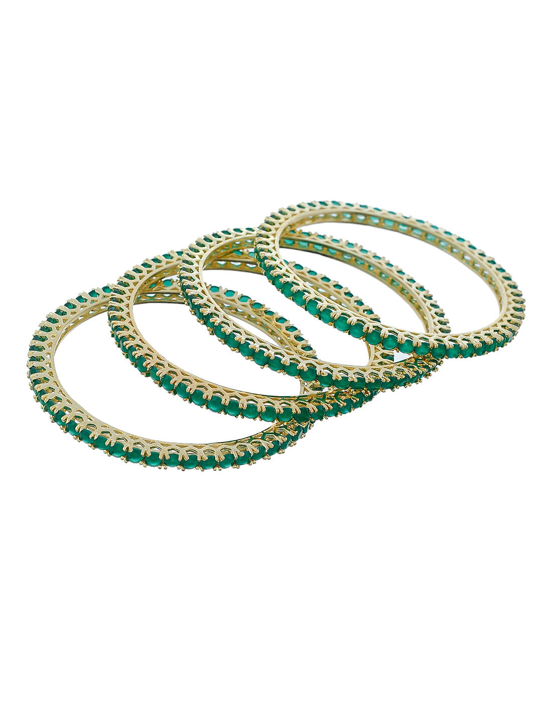 Gold Plated Green Emerald HandmadeDesigner Set Of 4 Bangles For Women