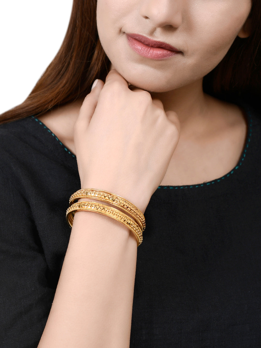 Set Of 4 Gold Plated Metal Bangles For Women