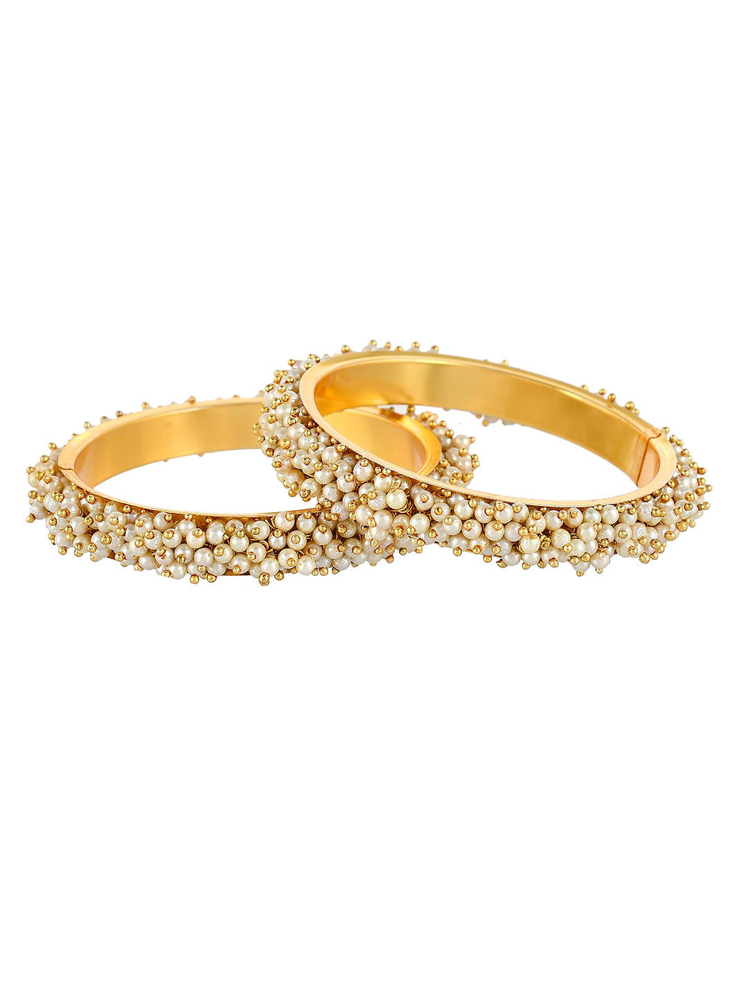Gold Plated Pearl Studded Set Of 2 Traditional Bangles For Women