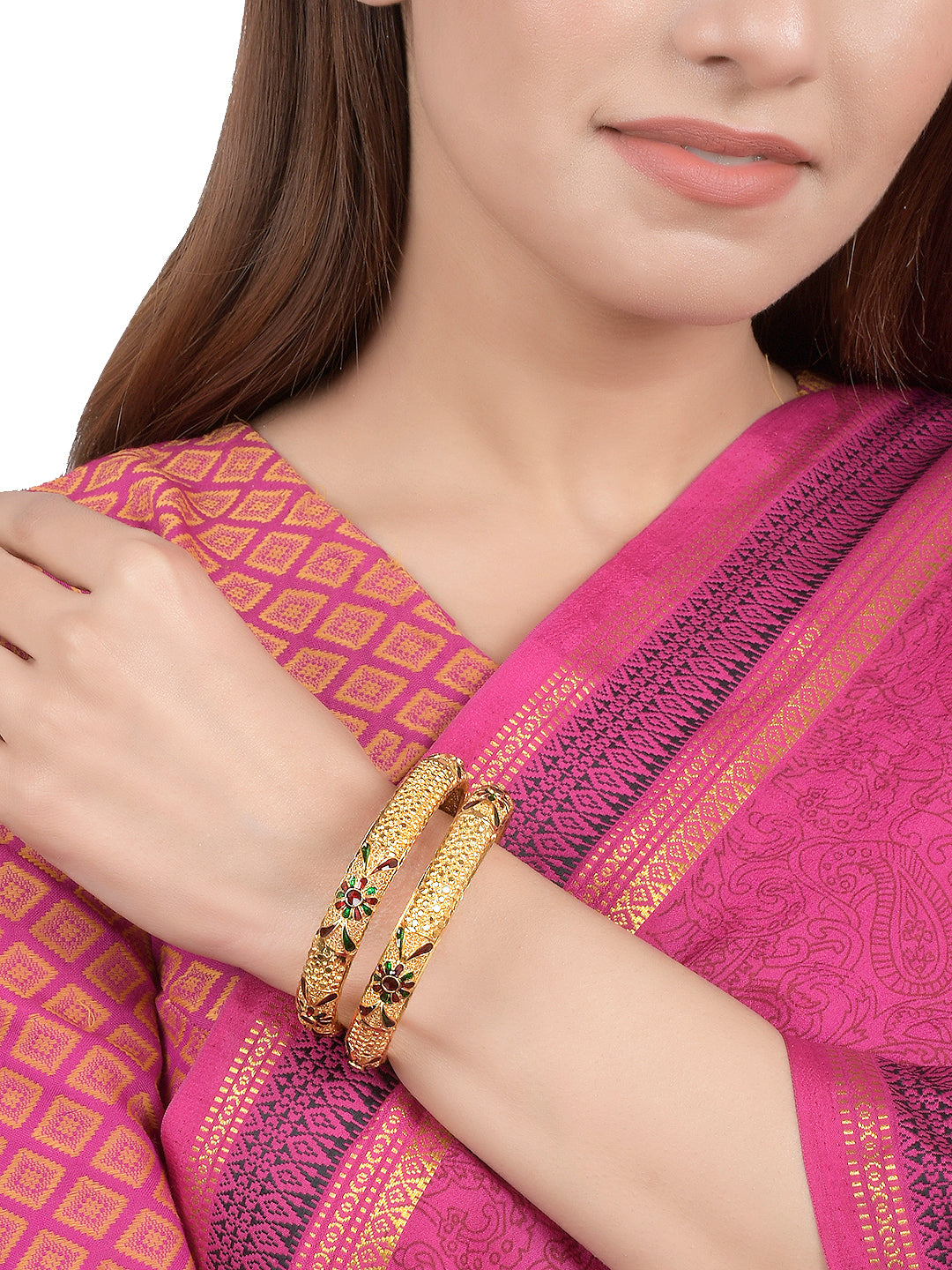 Set Of 2 Gold Plated Meenakari Traditional Bangles For Women