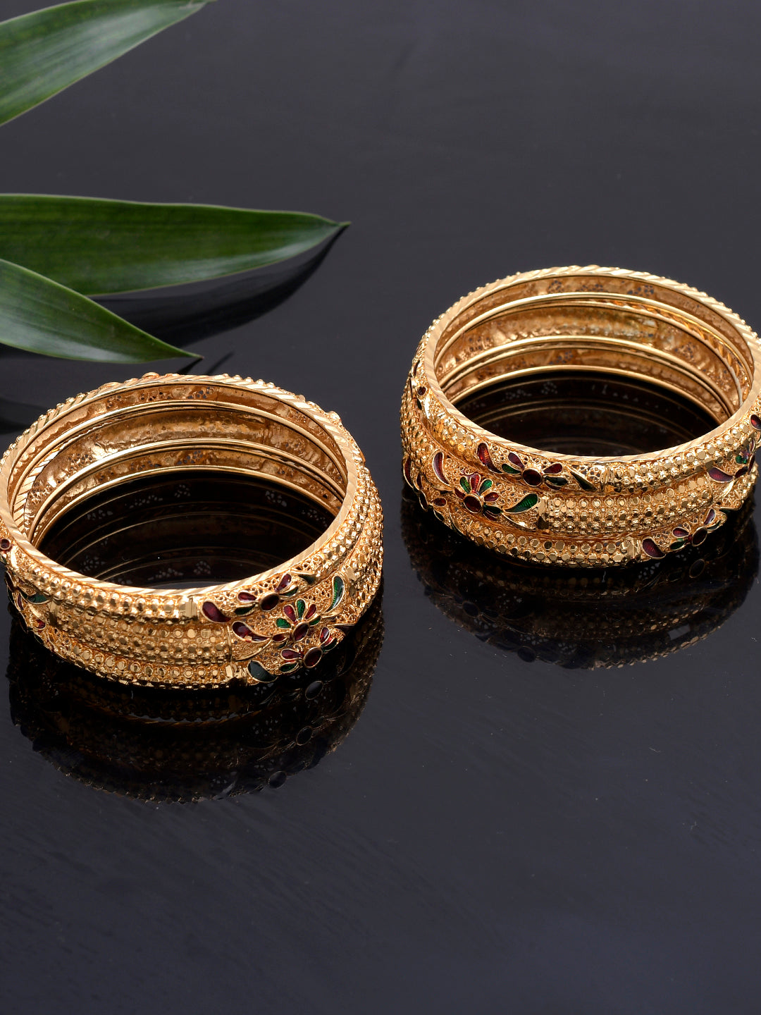 Set Of 6 Traditional Meenakari Gold Plated Bangles For Women