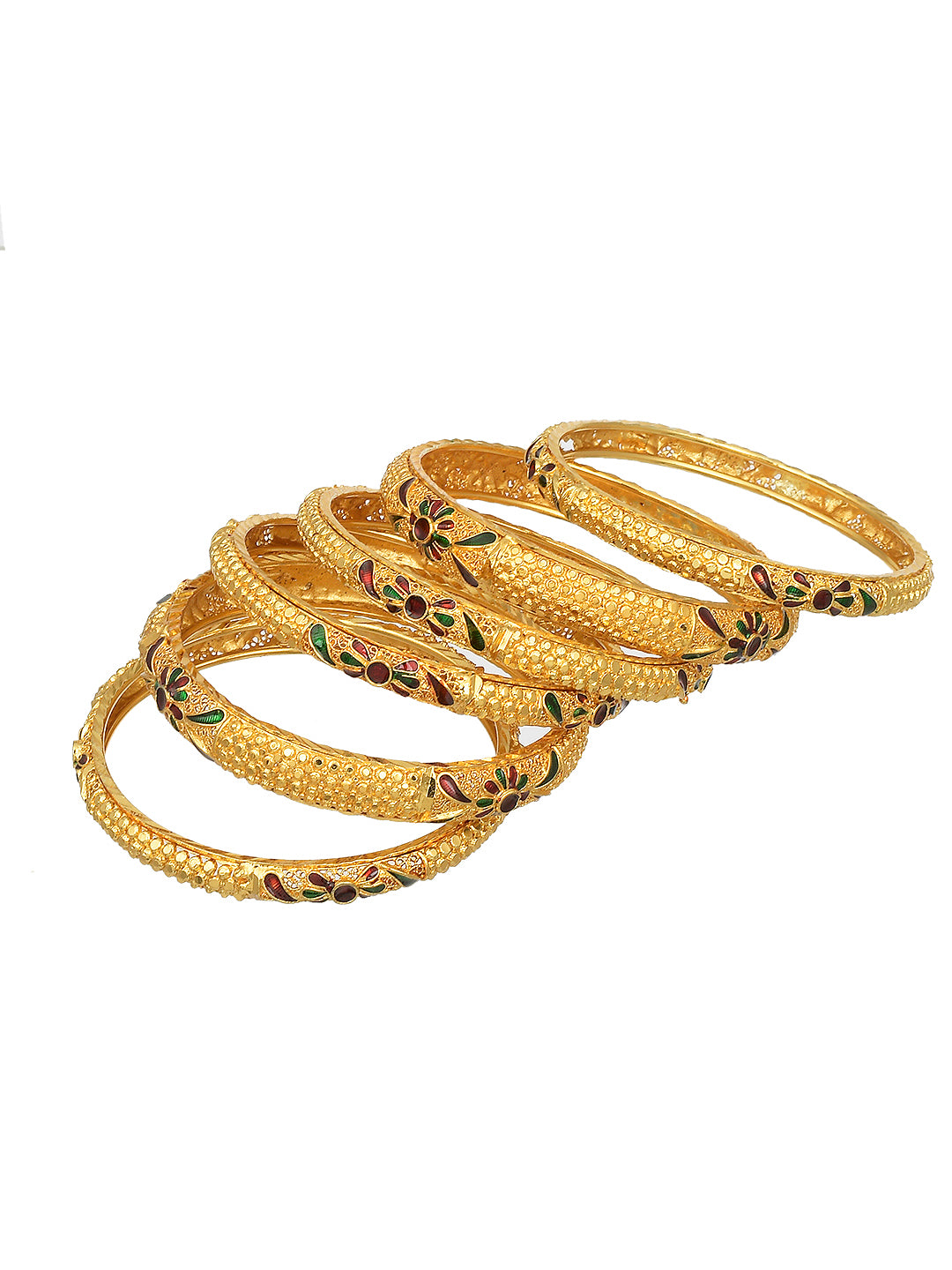 Set Of 6 Traditional Meenakari Gold Plated Bangles For Women